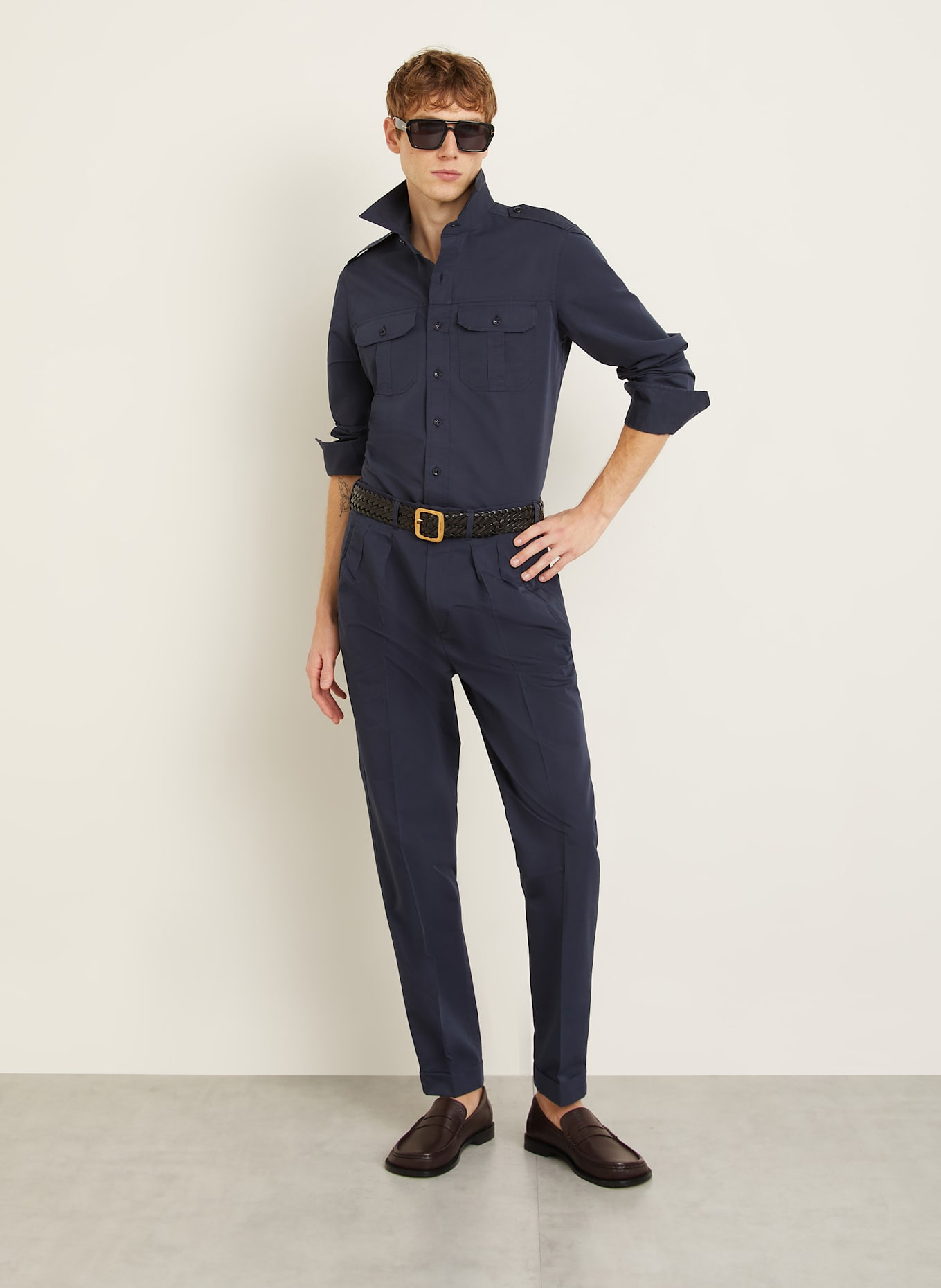 TOM FORD Hemd Regular Fit mit Seide: DUNKELBLAU
