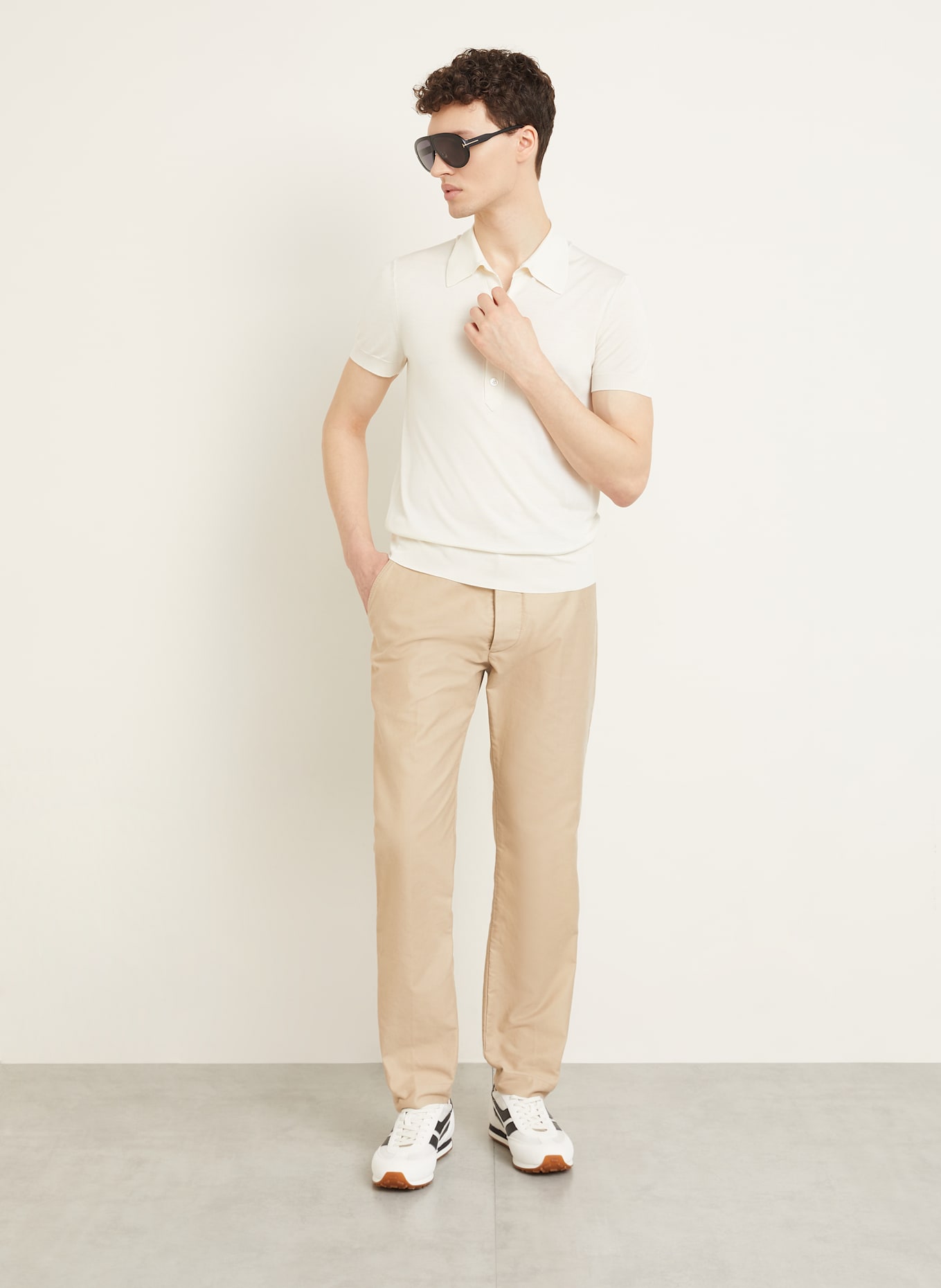 TOM FORD Jersey-Poloshirt mit Seide: ECRU