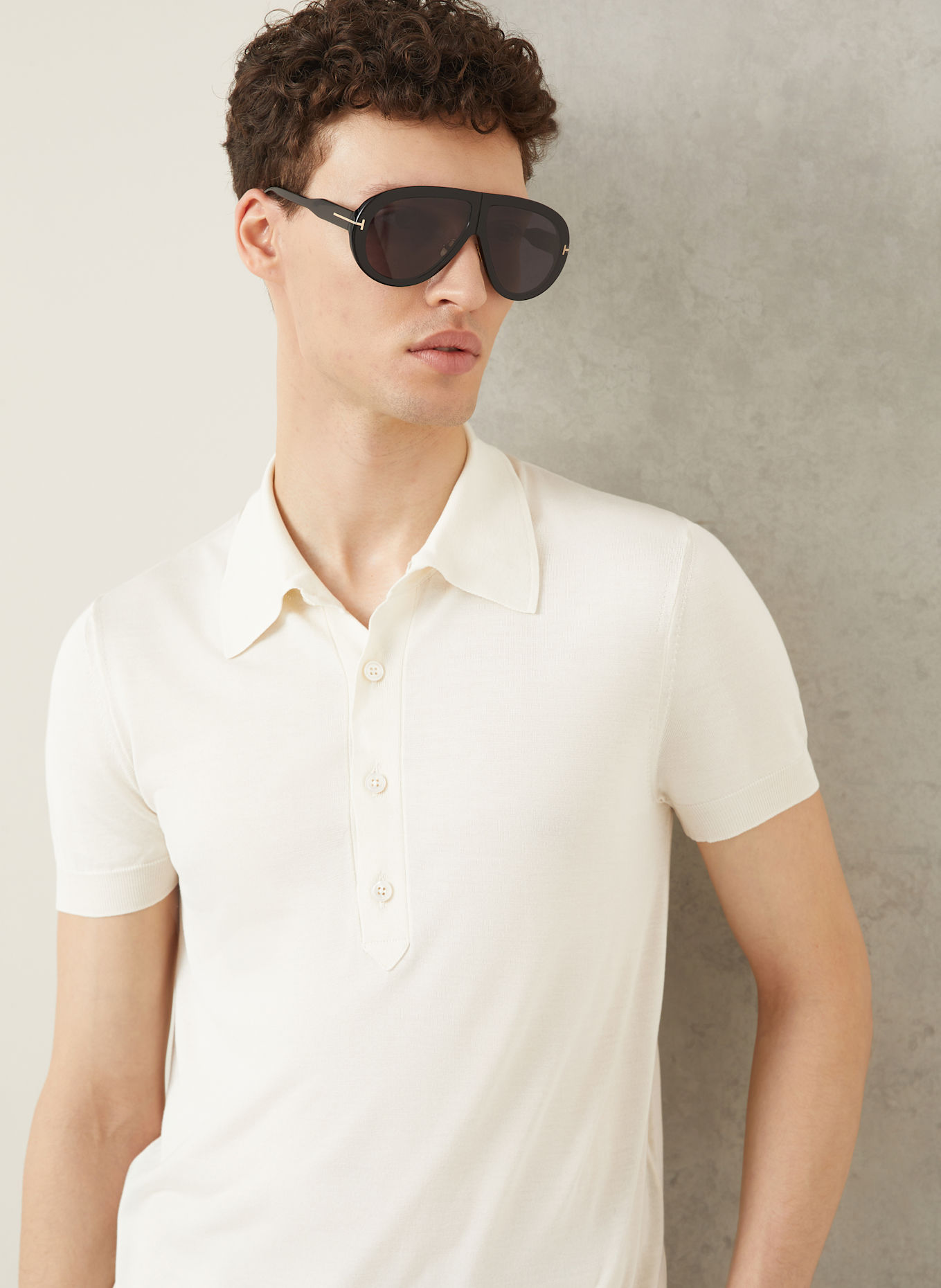 TOM FORD Jersey-Poloshirt mit Seide: ECRU