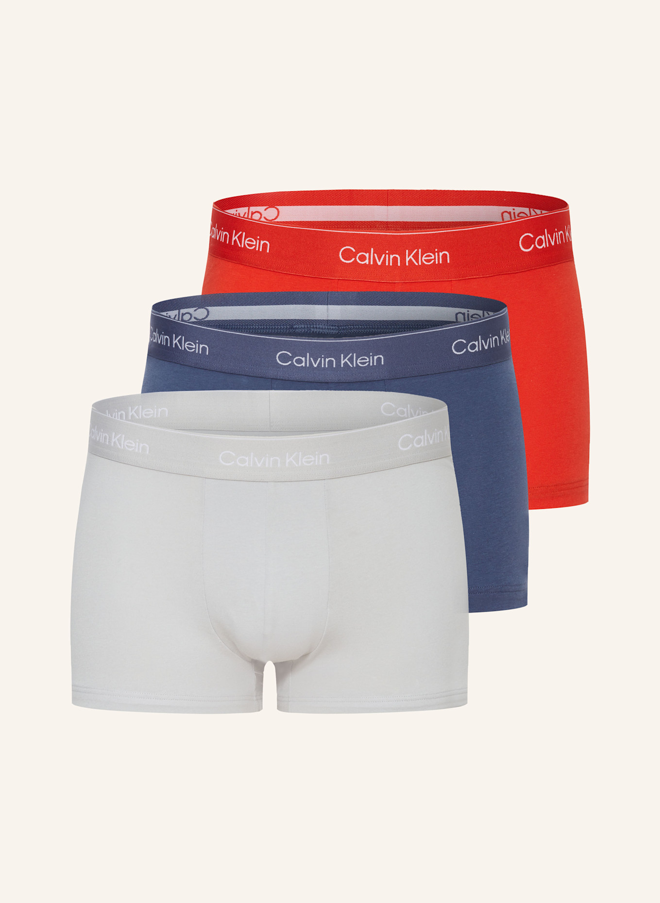 Calvin Klein 3er-Pack Boxershorts ICON COTTON STRETCH Low Rise, Farbe: ROT/ BLAU/ HELLGRAU (Bild 1)