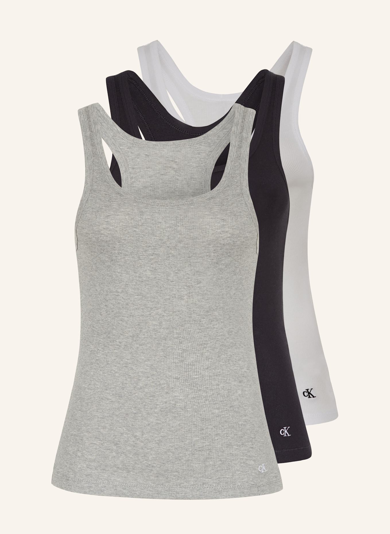 Calvin Klein 3er-Pack Tops 100% COTTON, Farbe: SCHWARZ/ WEISS/ GRAU (Bild 1)