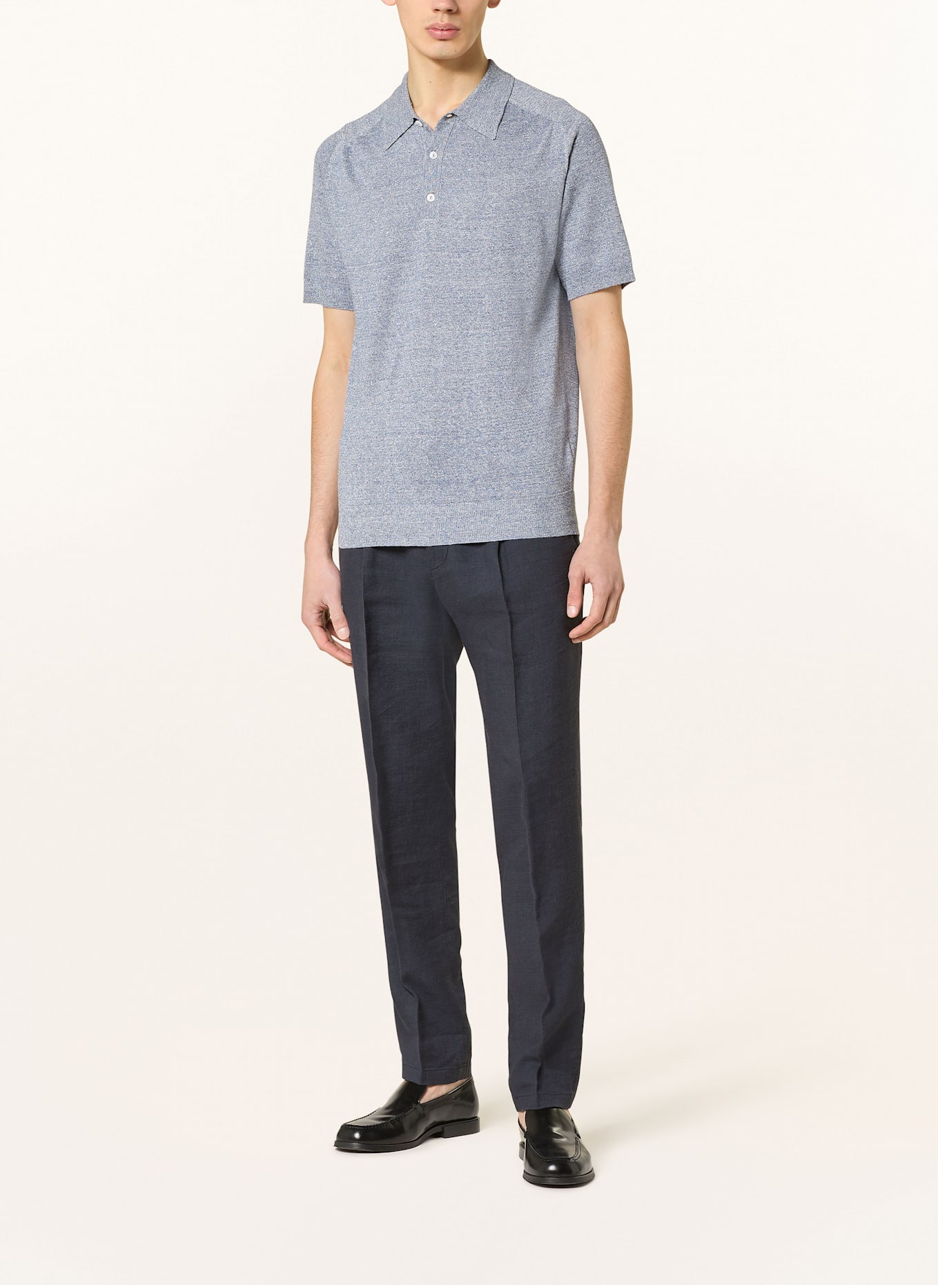 ETON Strick-Poloshirt mit Leinen: DUNKELBLAU