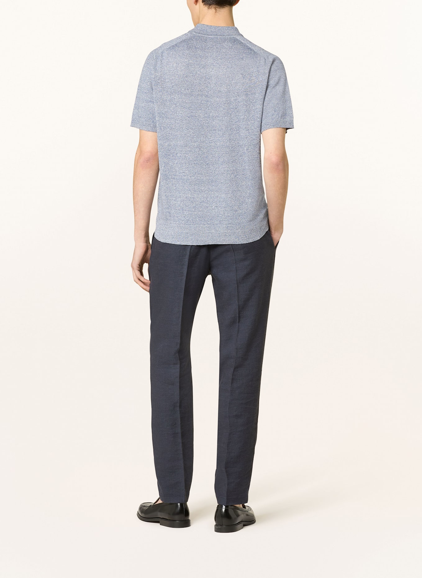 ETON Strick-Poloshirt mit Leinen: DUNKELBLAU