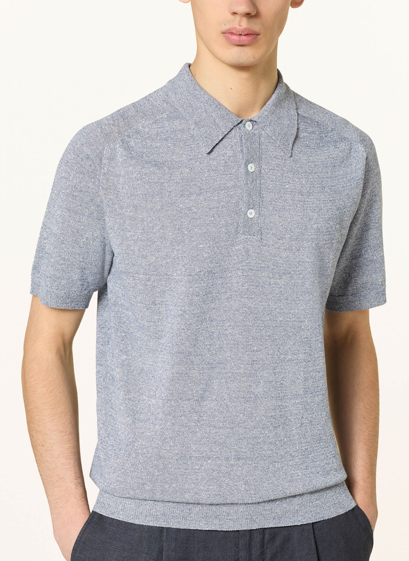 ETON Strick-Poloshirt mit Leinen: DUNKELBLAU