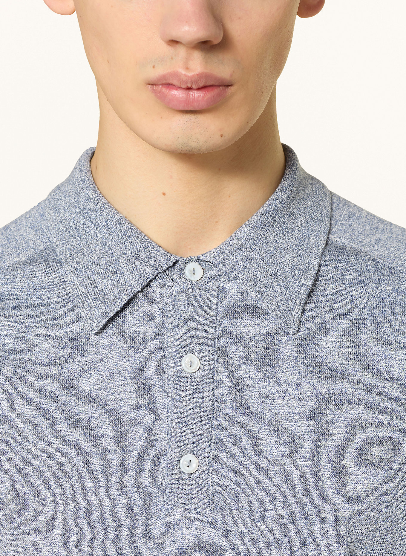 ETON Strick-Poloshirt mit Leinen: DUNKELBLAU