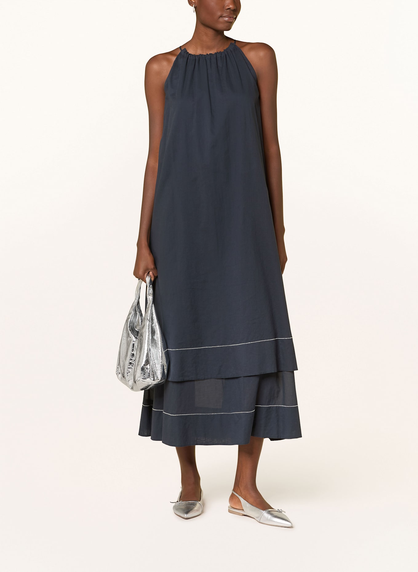 PESERICO Kleid mit Schmuckperlen: DUNKELBLAU