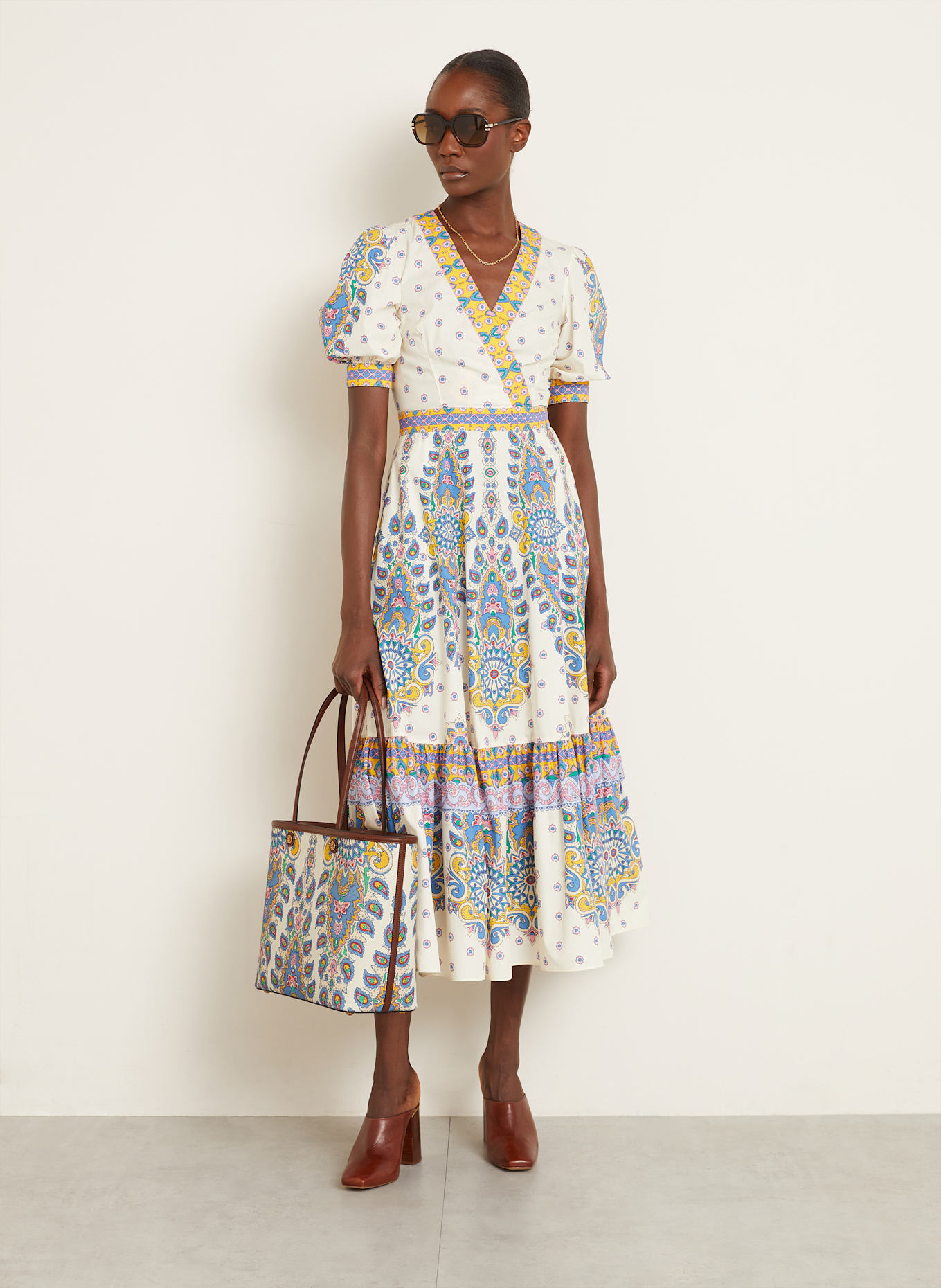 ETRO Shopper mit Pouch: ECRU / BLAU / GELB