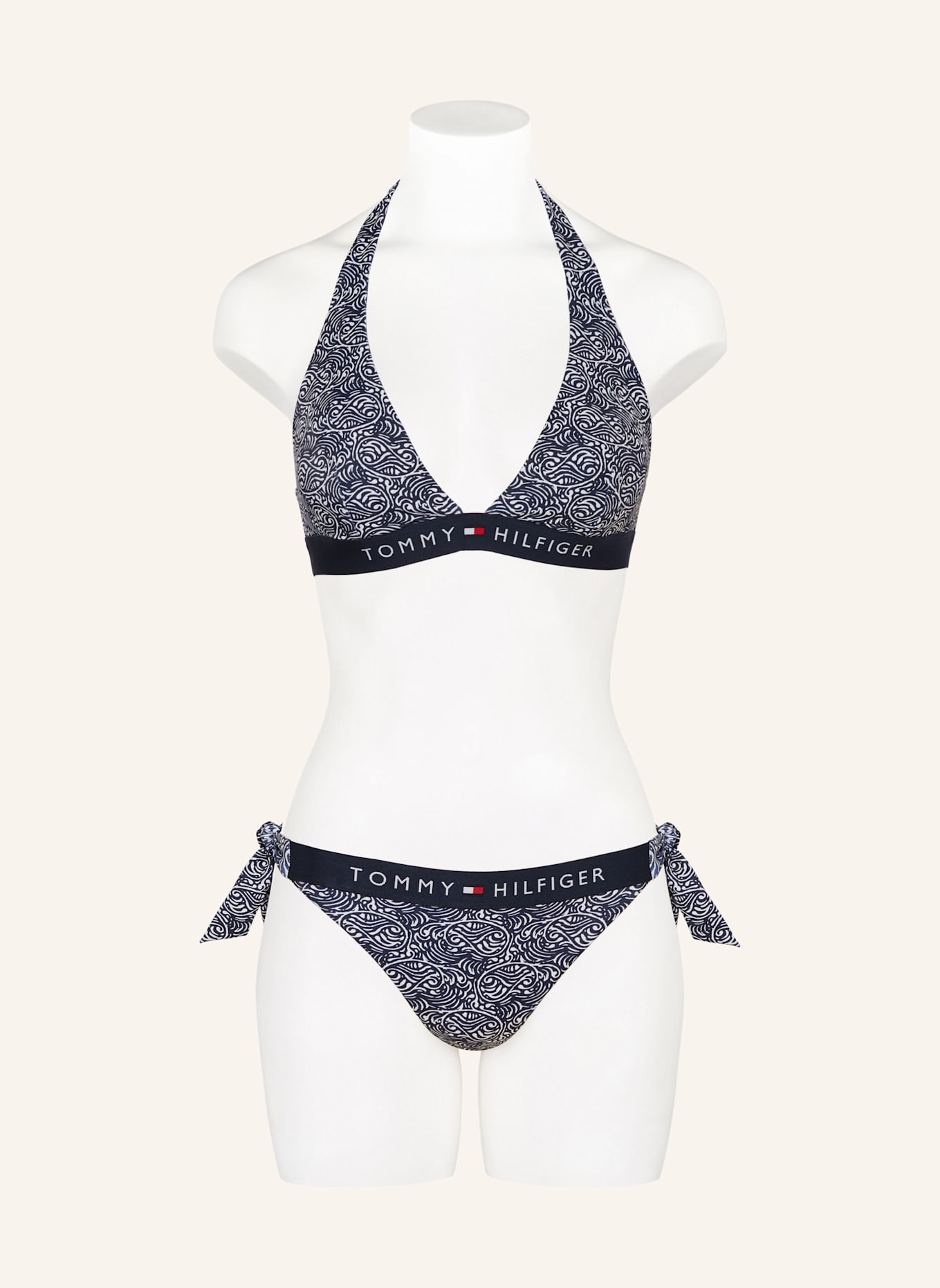 TOMMY HILFIGER Triangel-Bikini-Hose: DUNKELBLAU / WEISS