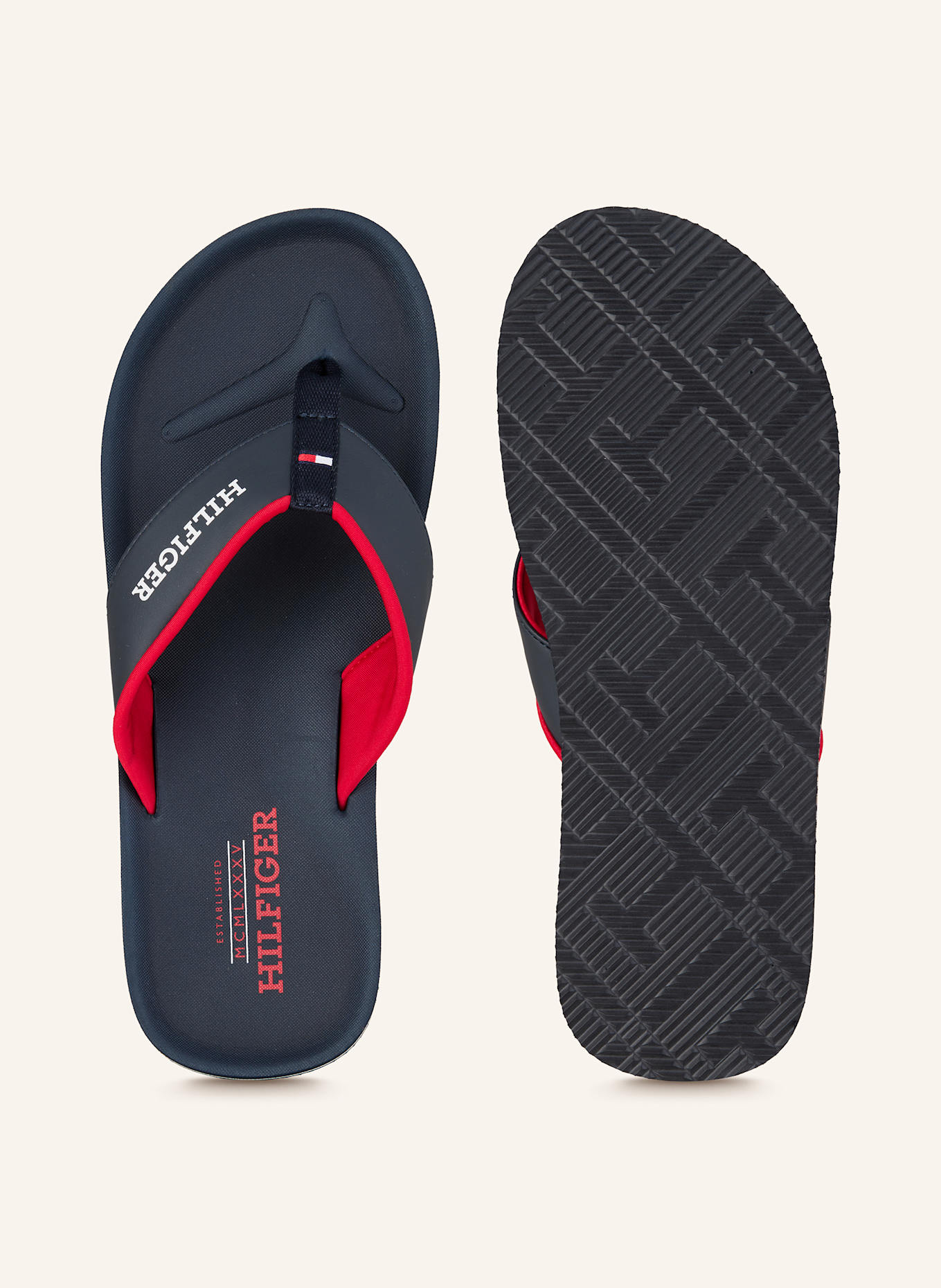 TOMMY HILFIGER Zehentrenner: DUNKELBLAU/ ROT