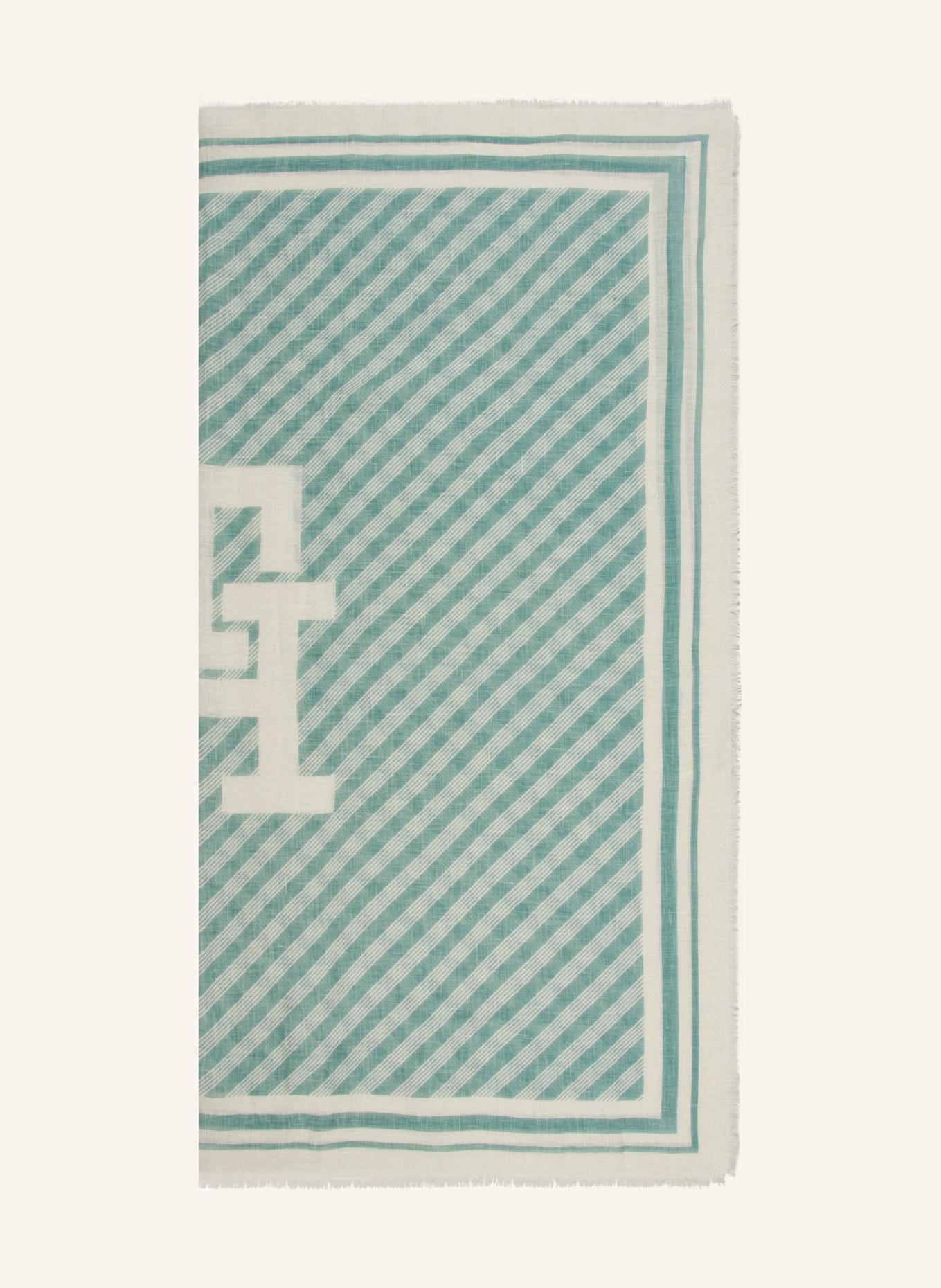 TOMMY HILFIGER Linen scarf in mint/ ecru
