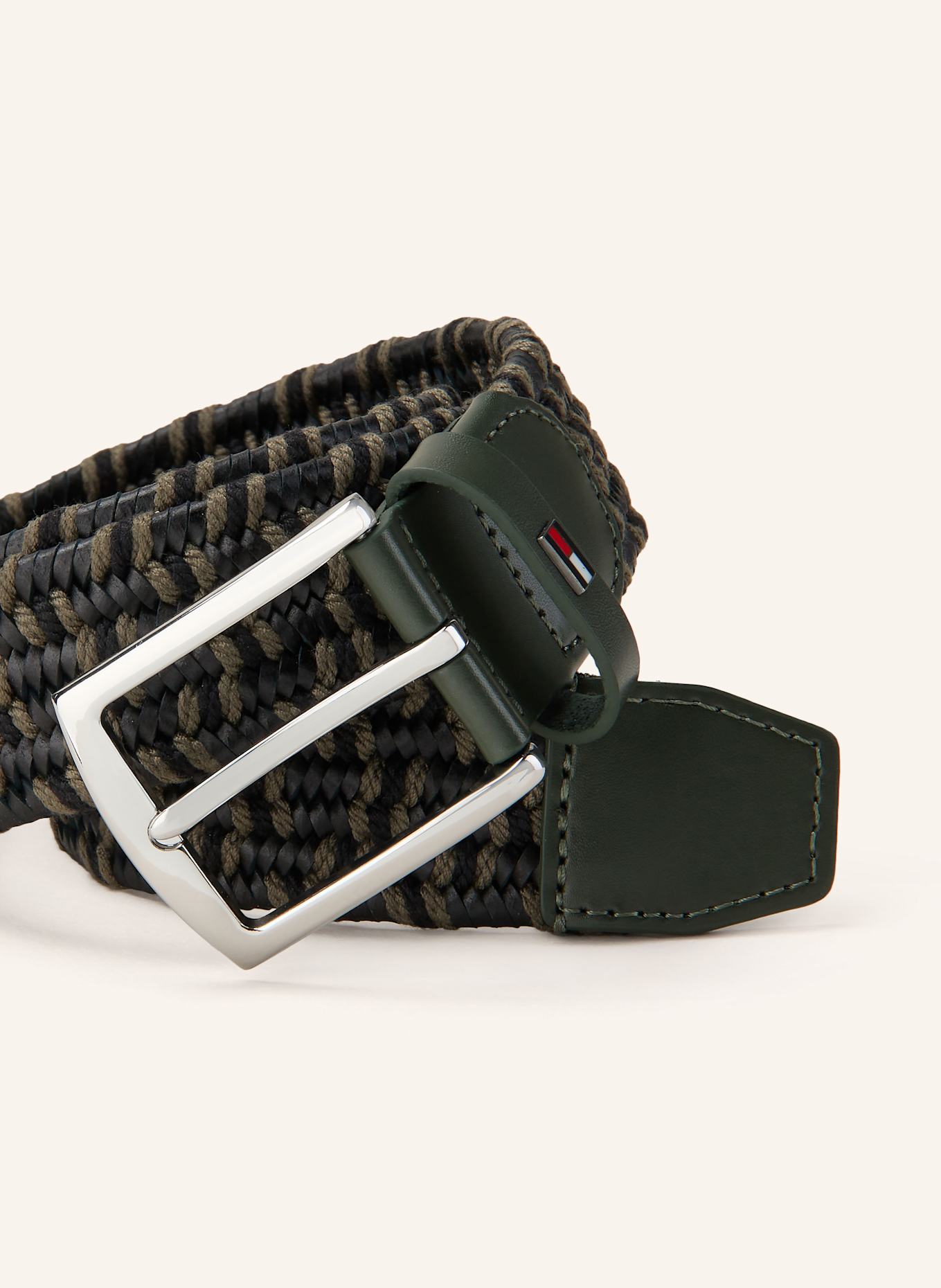 TOMMY HILFIGER Ledergürtel DENTON in Flechtoptik: SCHWARZ / OLIV