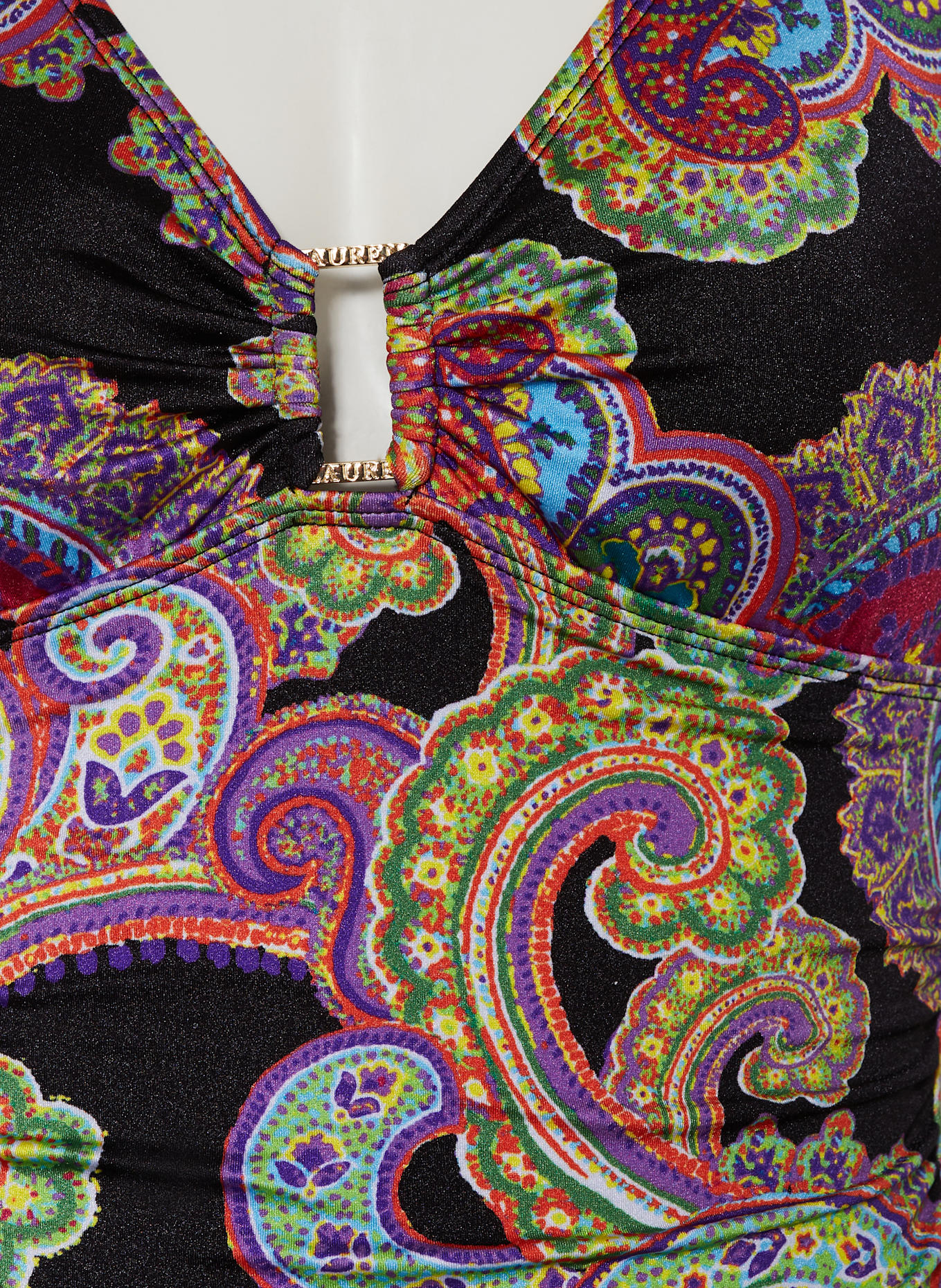 LAUREN RALPH LAUREN Badeanzug BORDADO PAISLEY: SCHWARZ/ HELLGRÜN/ LILA