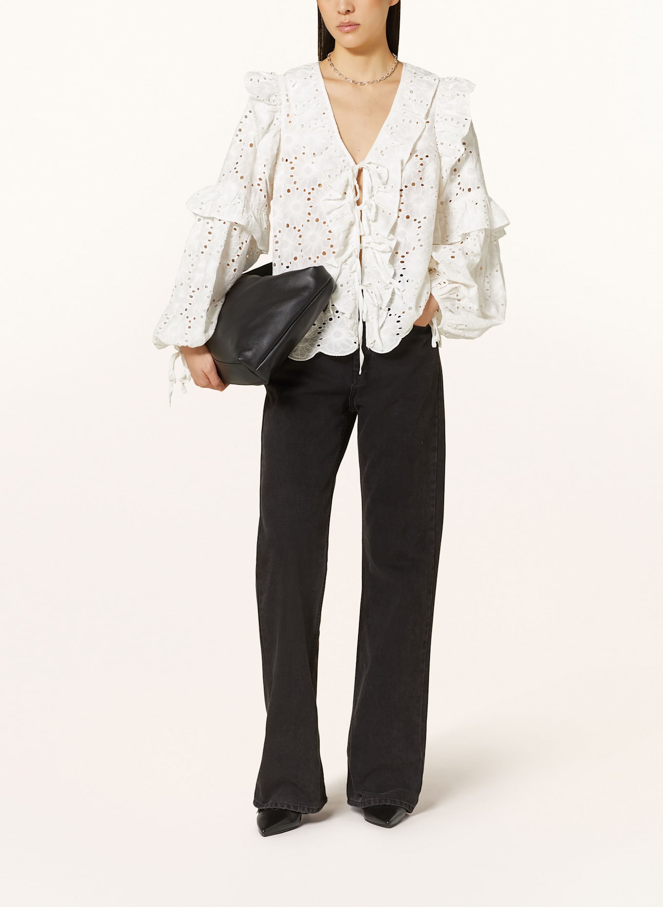 ROUGE VILA Bluse aus Lochspitze: WEISS