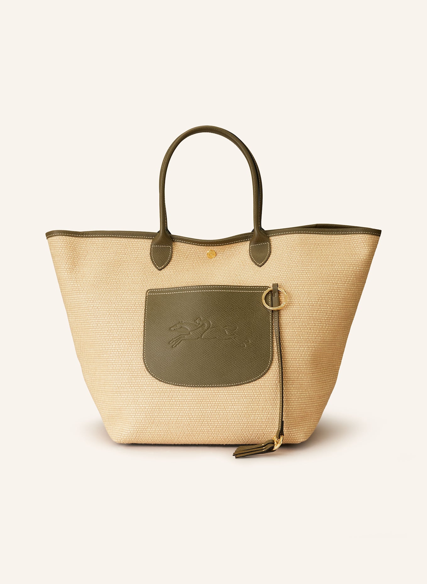LONGCHAMP Shopper PANIER LARGE: ECRU / KHAKI