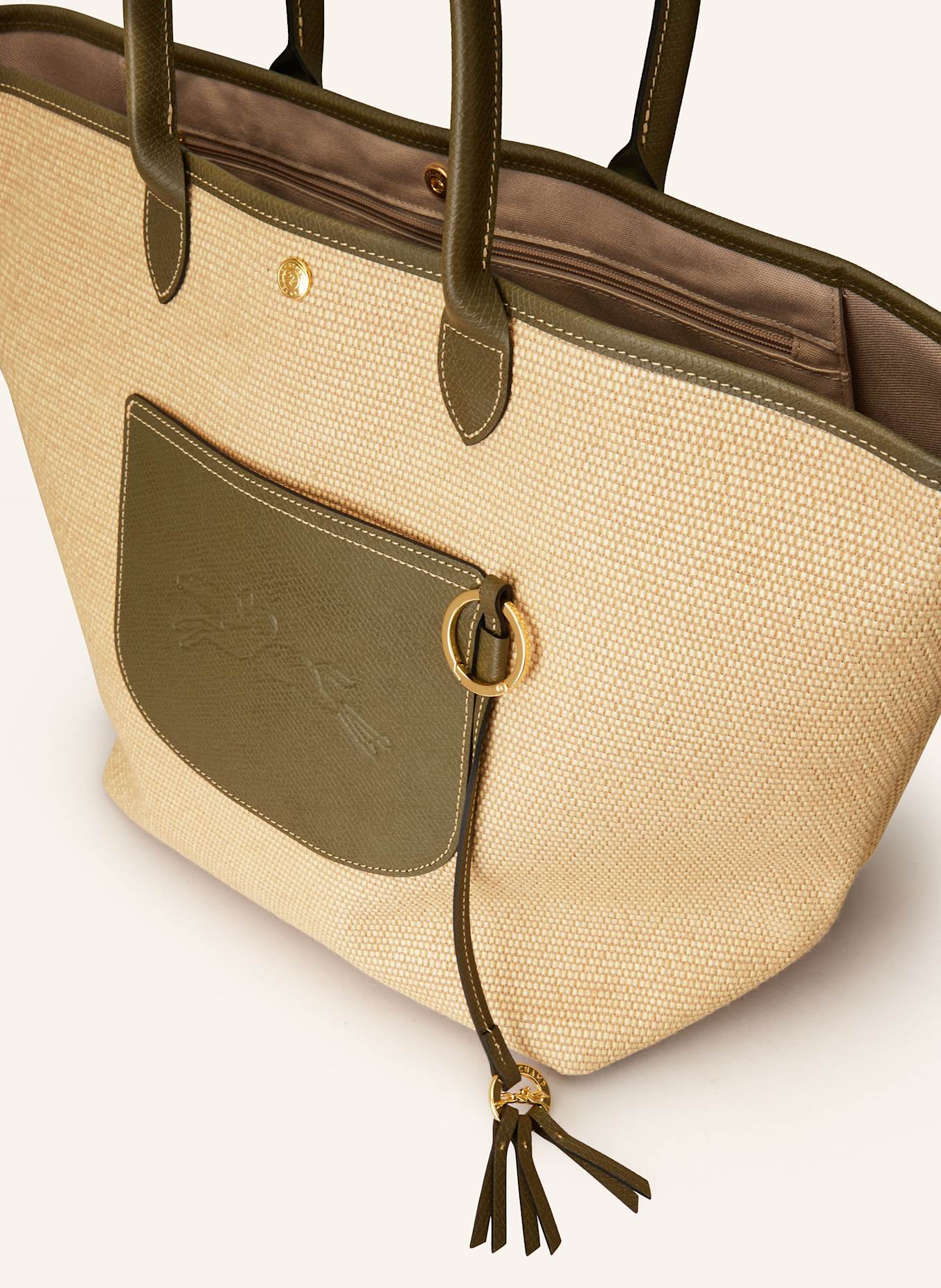 LONGCHAMP Shopper PANIER LARGE: ECRU / KHAKI