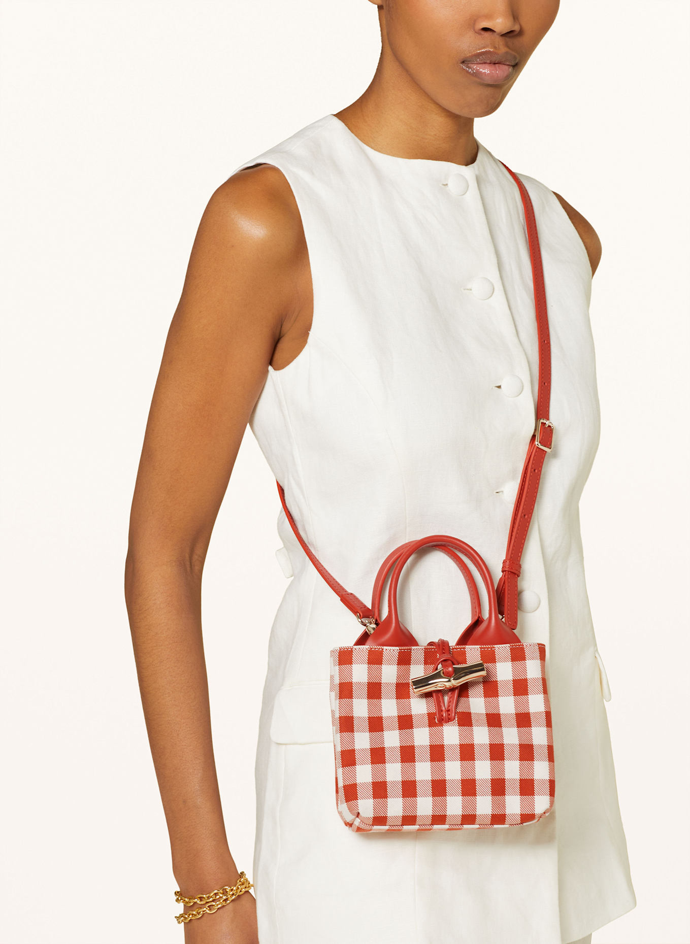LONGCHAMP Handtasche LE ROSEAU XS: ECRU/ DUNKELORANGE