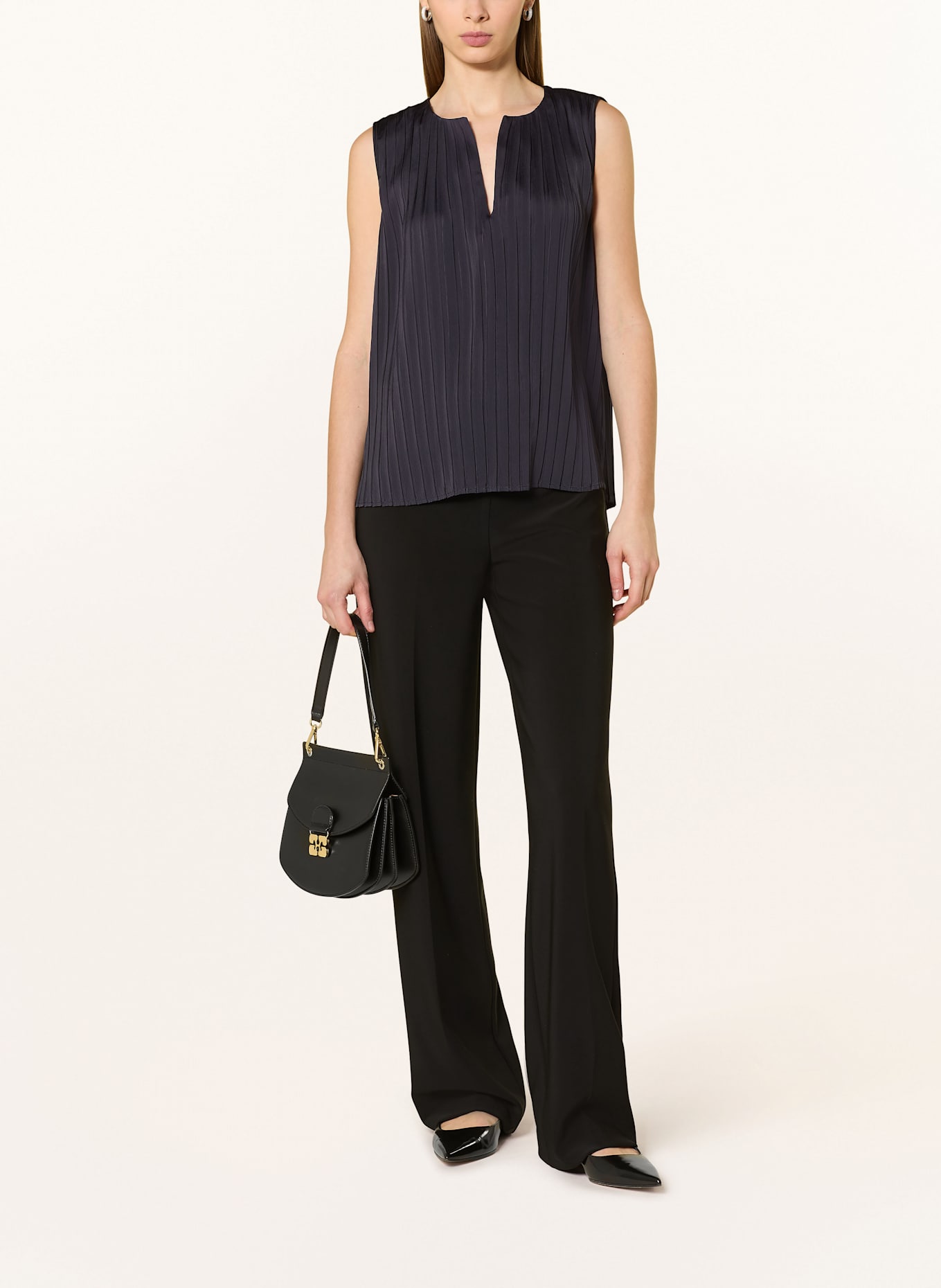 comma Halenkový top ze saténu s plisováním: TMAVĚ MODRÁ