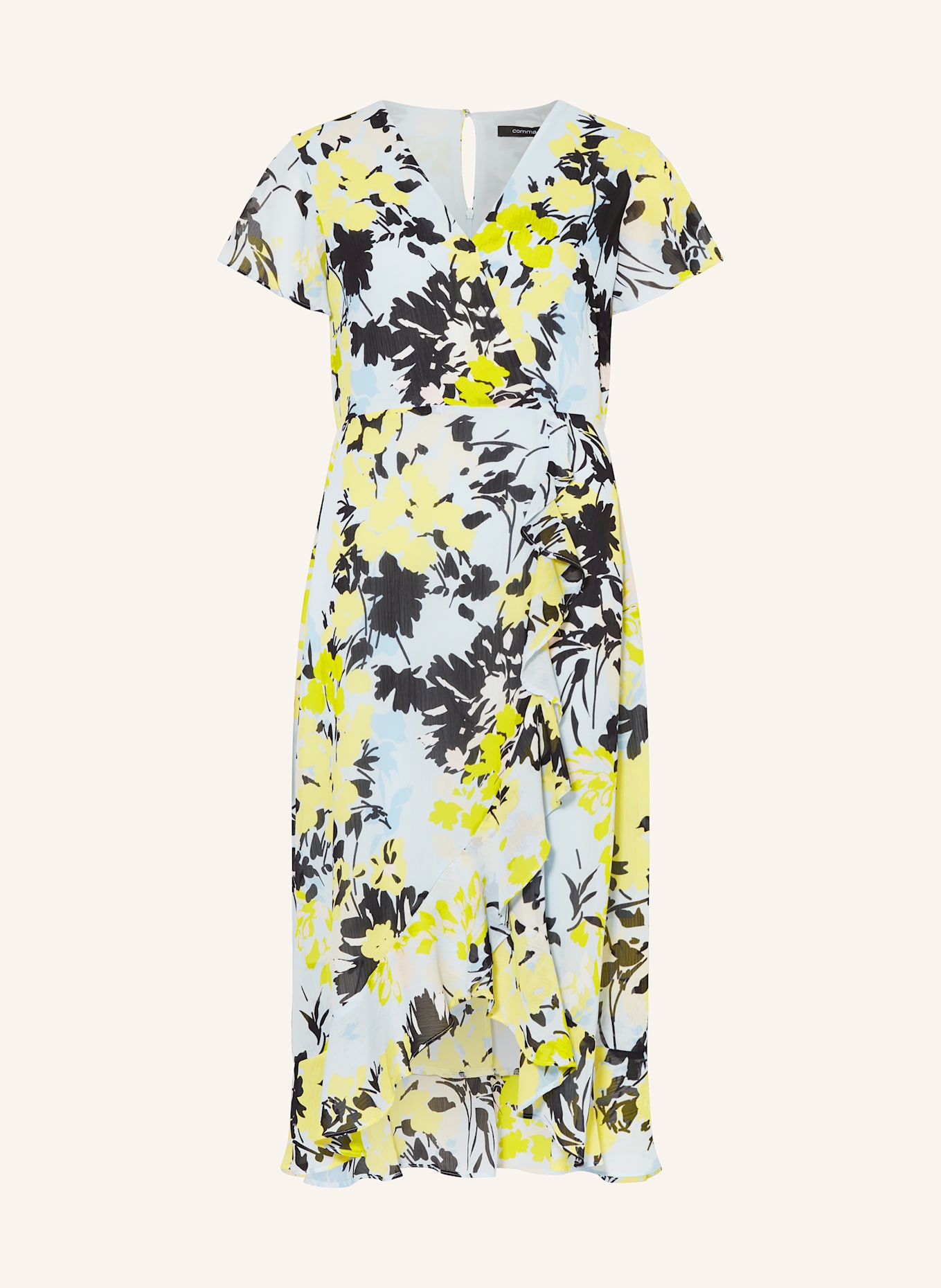 comma Kleid in Wickeloptik: HELLBLAU/ GELB/ DUNKELBLAU