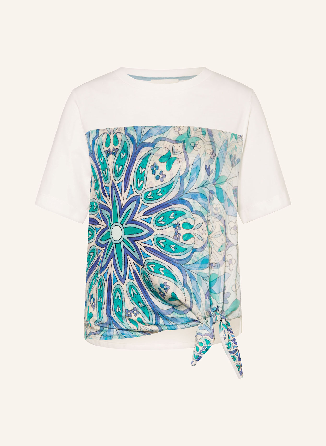 CARTOON T-shirt in mixed materials: CREAM / DARK BLUE / TEAL