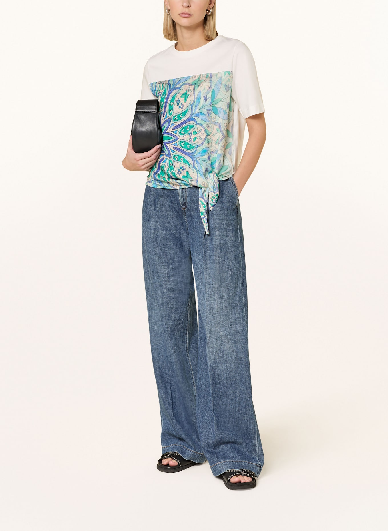 CARTOON T-shirt in mixed materials: CREAM / DARK BLUE / TEAL