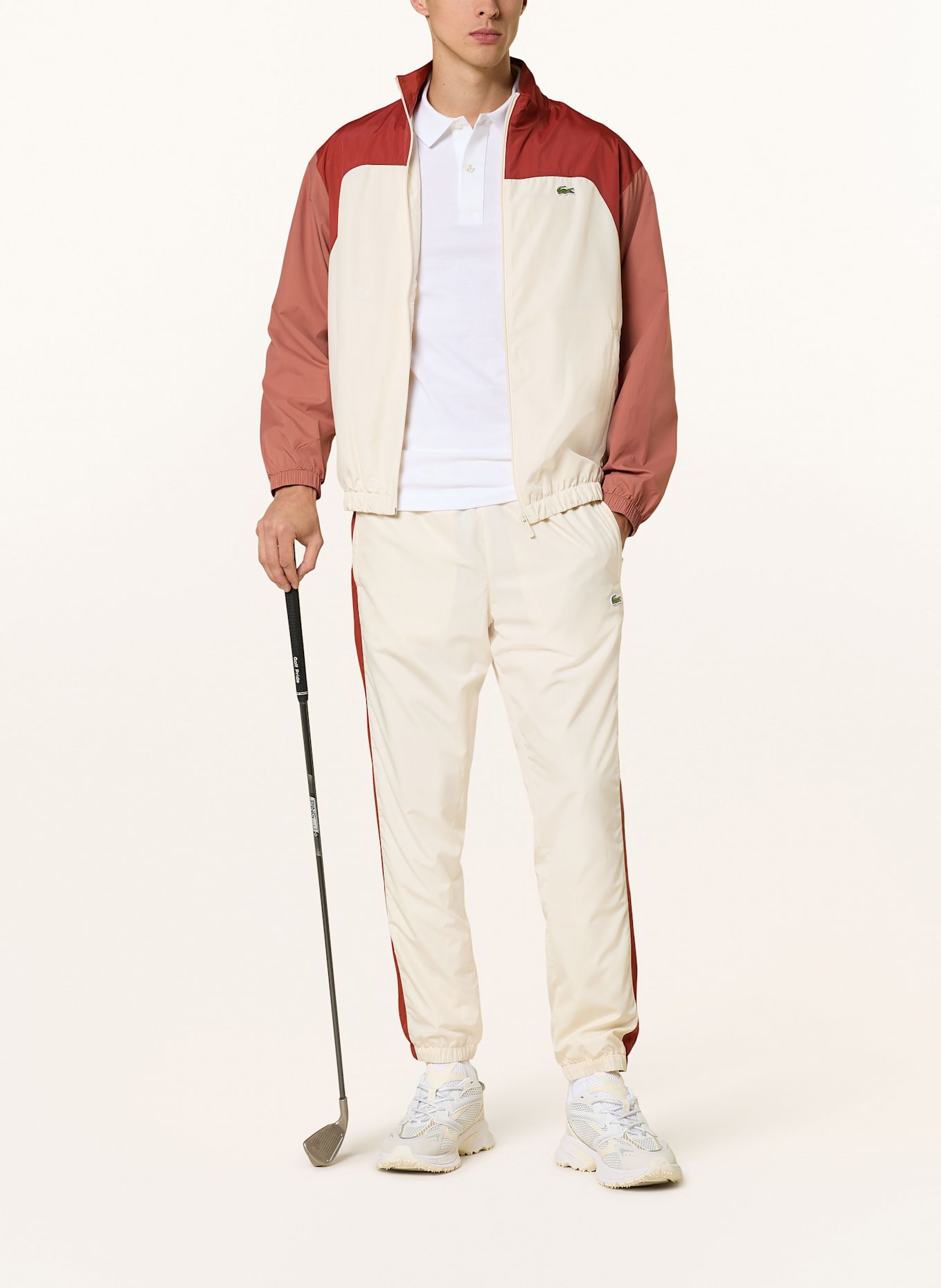 LACOSTE Trainingshose: CREME/ BRAUN/ COGNAC