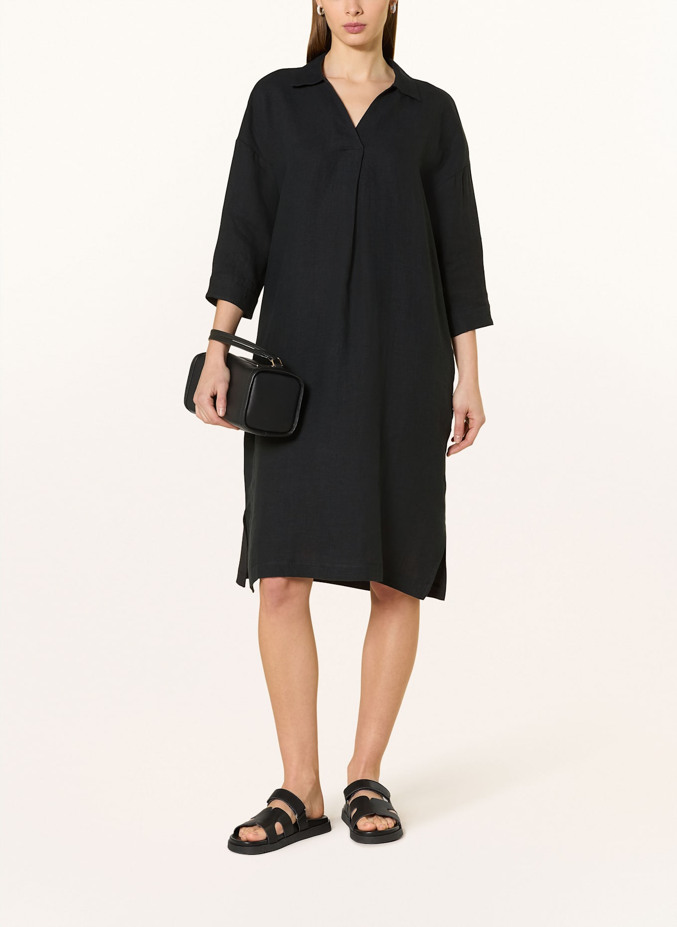 darling harbour Linen dress with 3/4 sleeves, Color: SCHWARZ (Image 2)