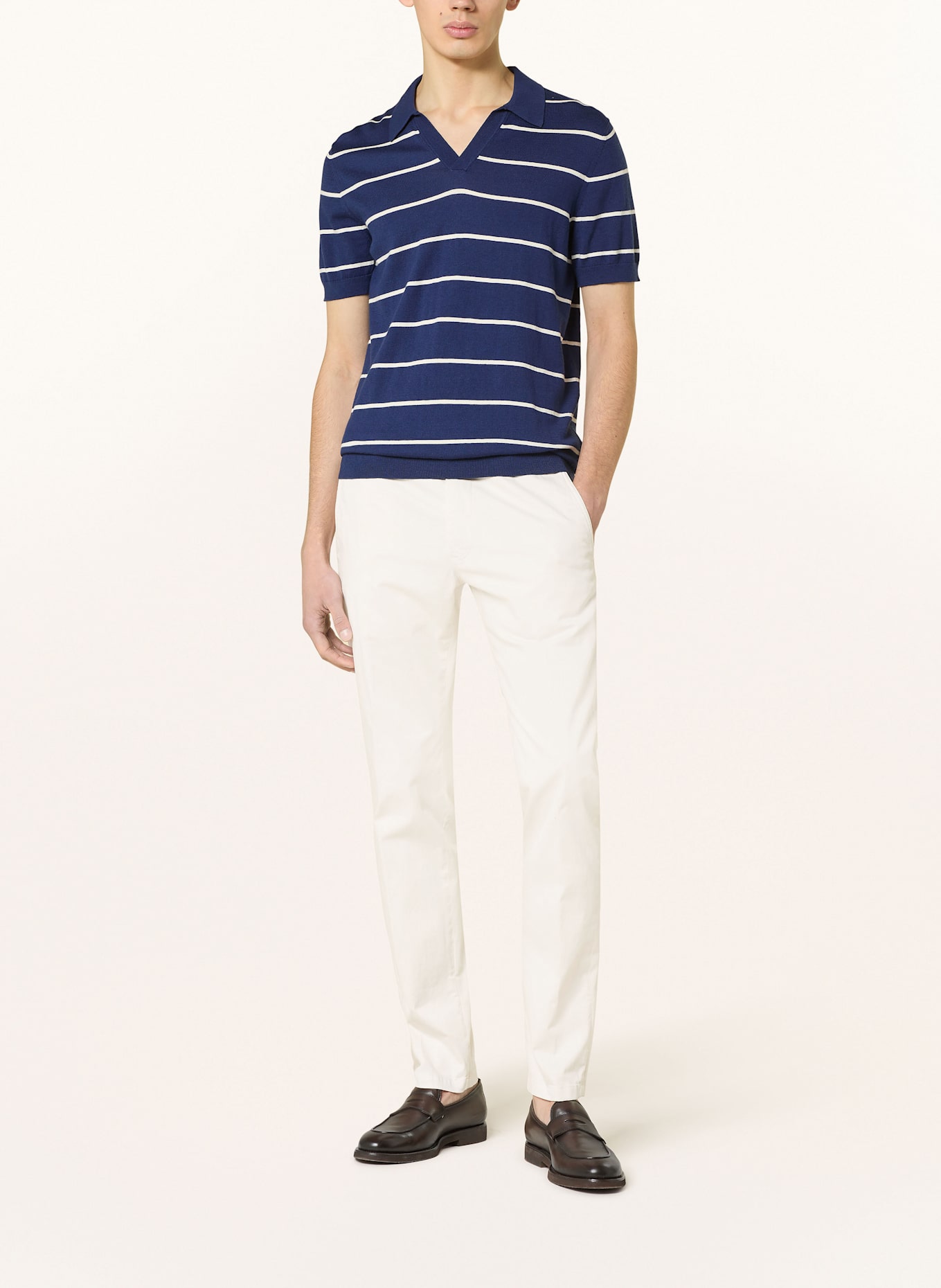 windsor. Strick-Poloshirt CASHMILO: DUNKELBLAU / WEISS