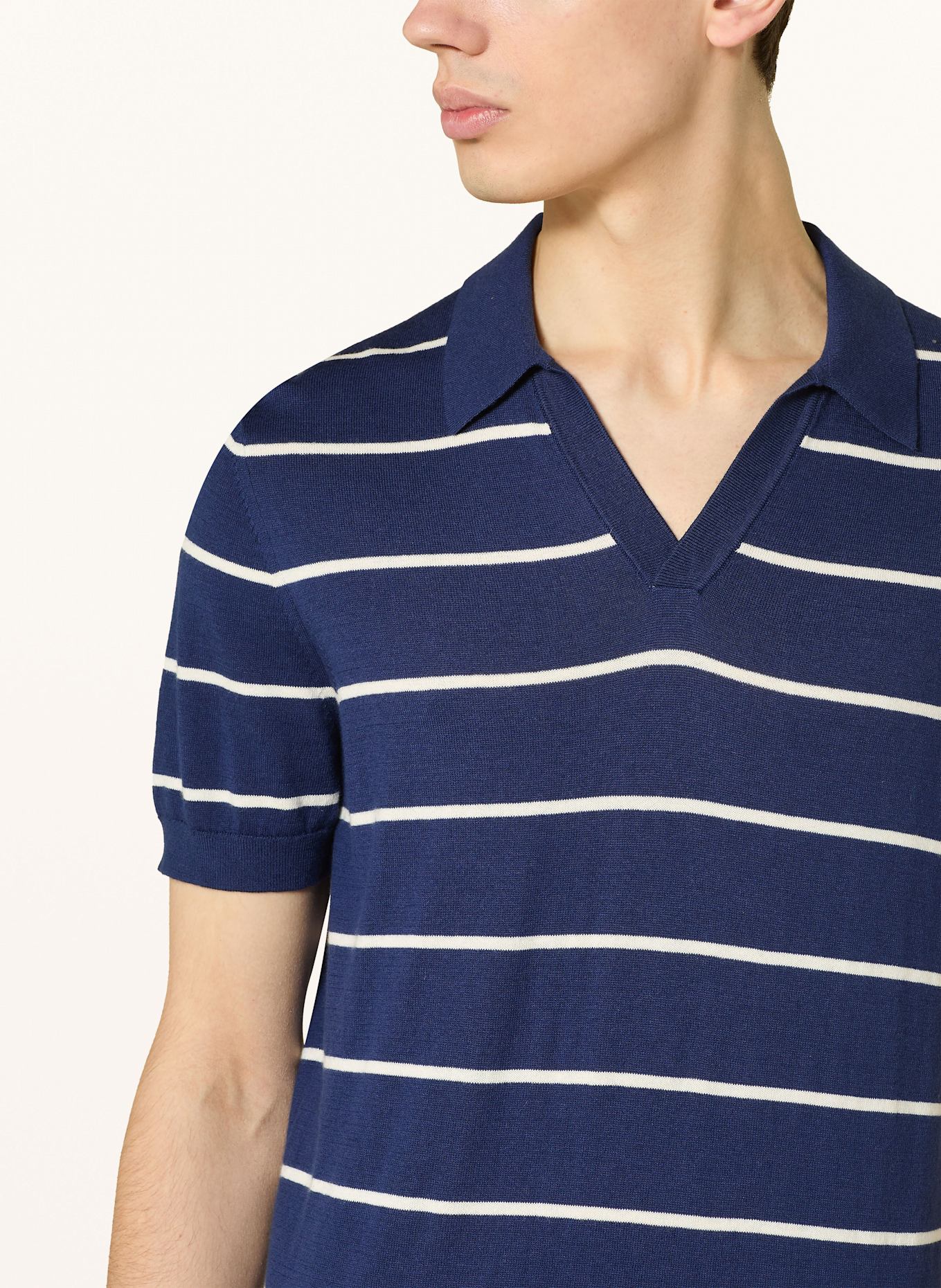 windsor. Strick-Poloshirt CASHMILO: DUNKELBLAU / WEISS