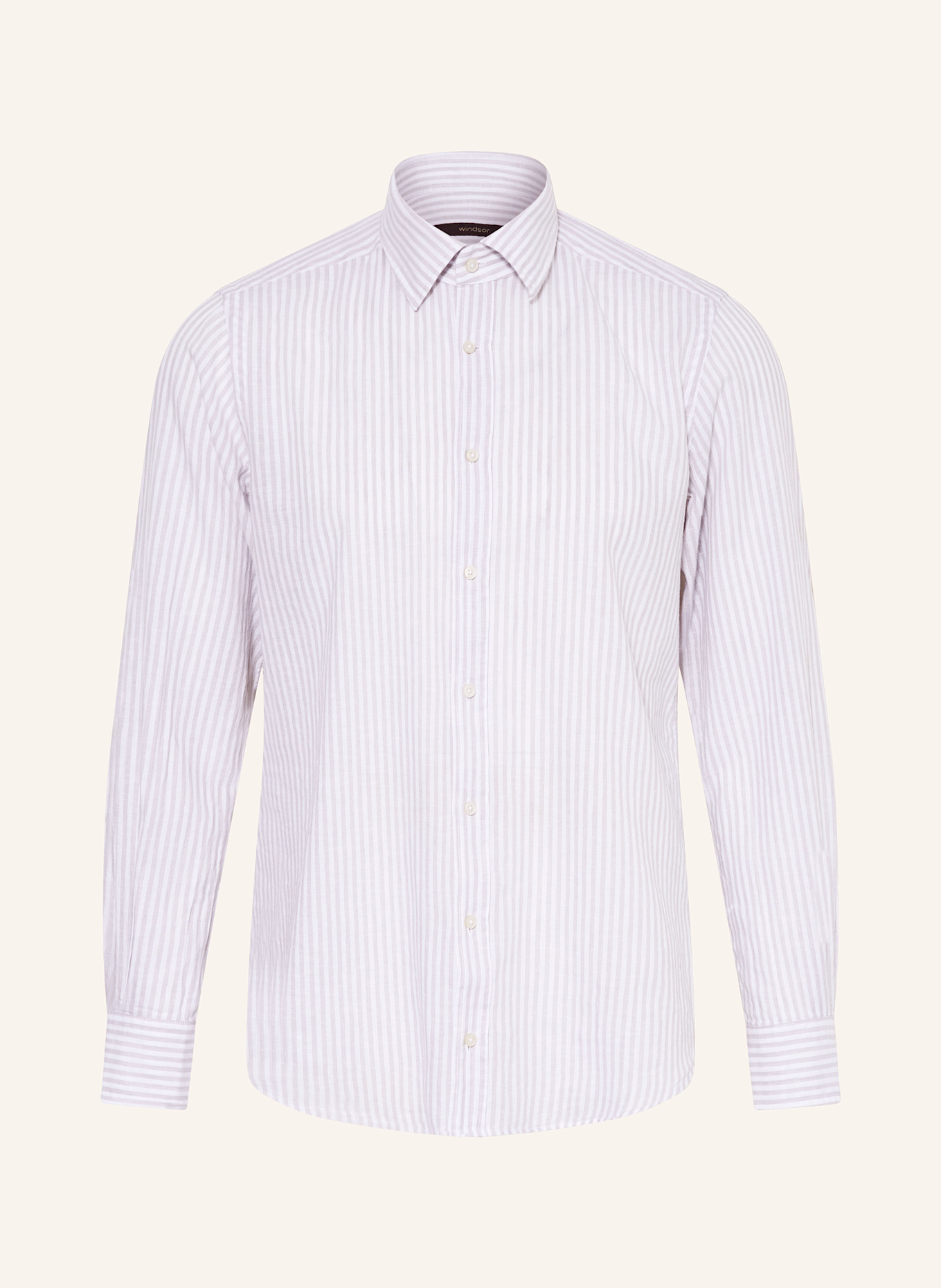 windsor. Shirt slim fit with linen: BEIGE/ WHITE