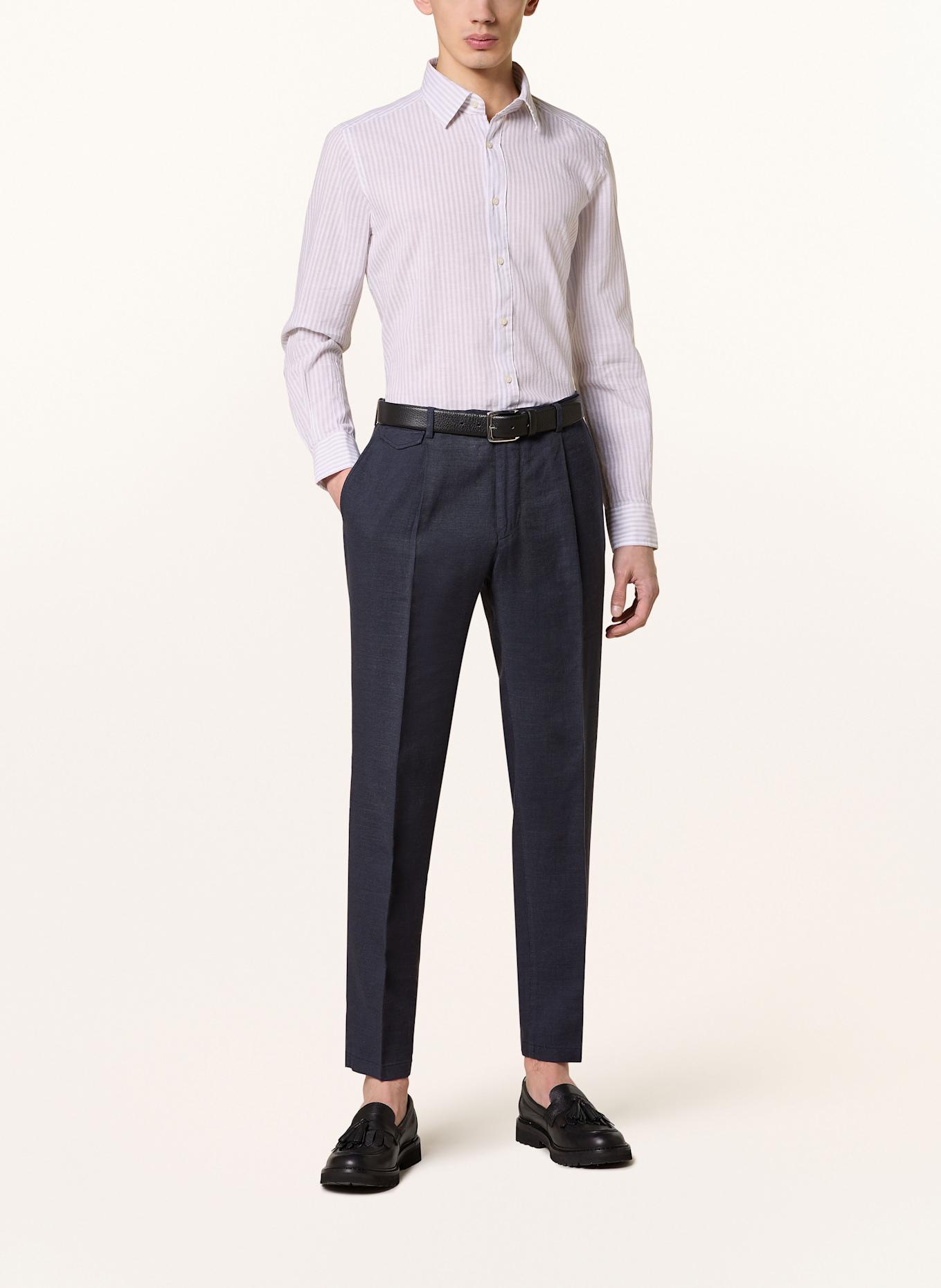 windsor. Shirt slim fit with linen: BEIGE/ WHITE
