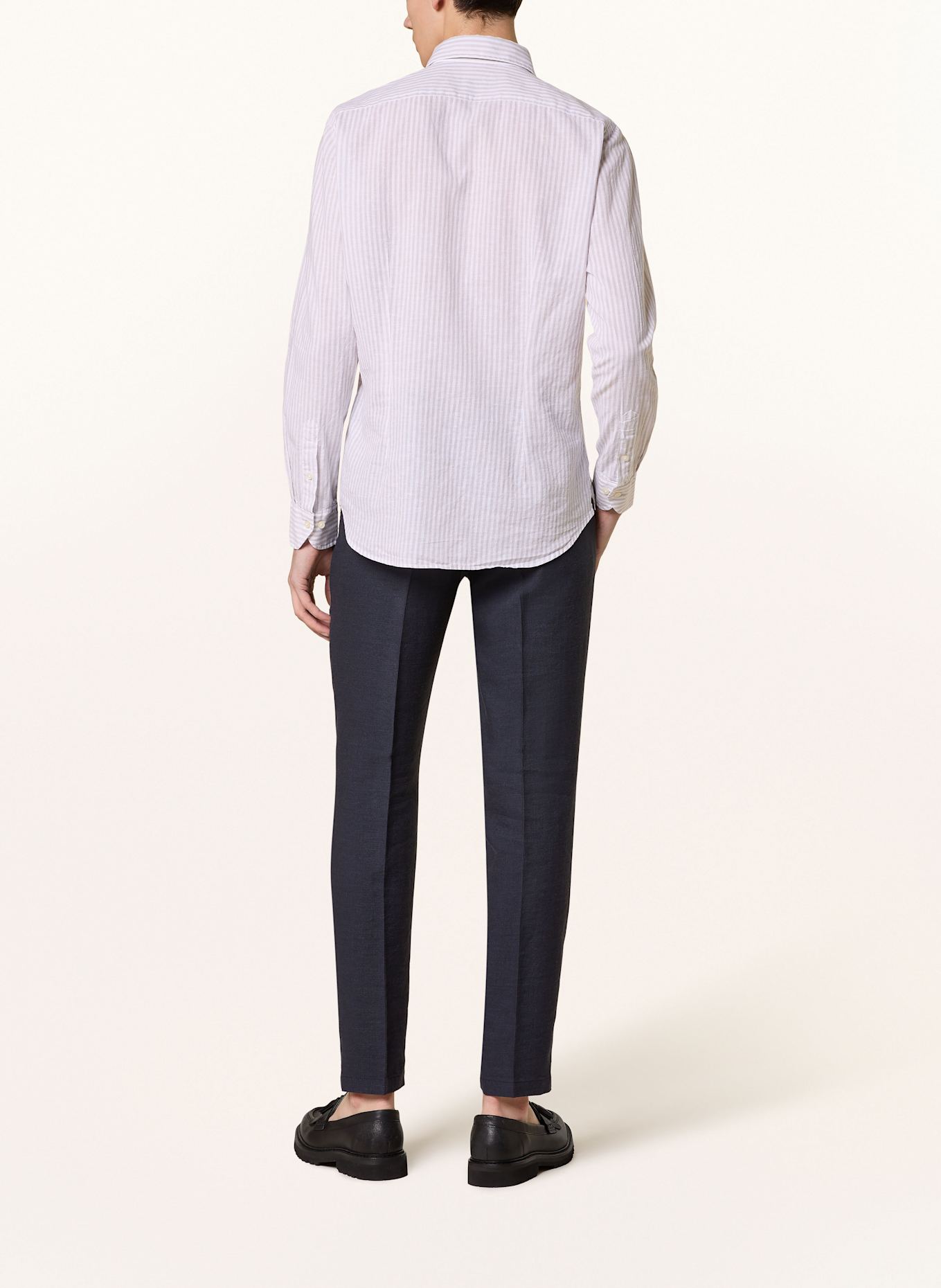 windsor. Shirt slim fit with linen: BEIGE/ WHITE