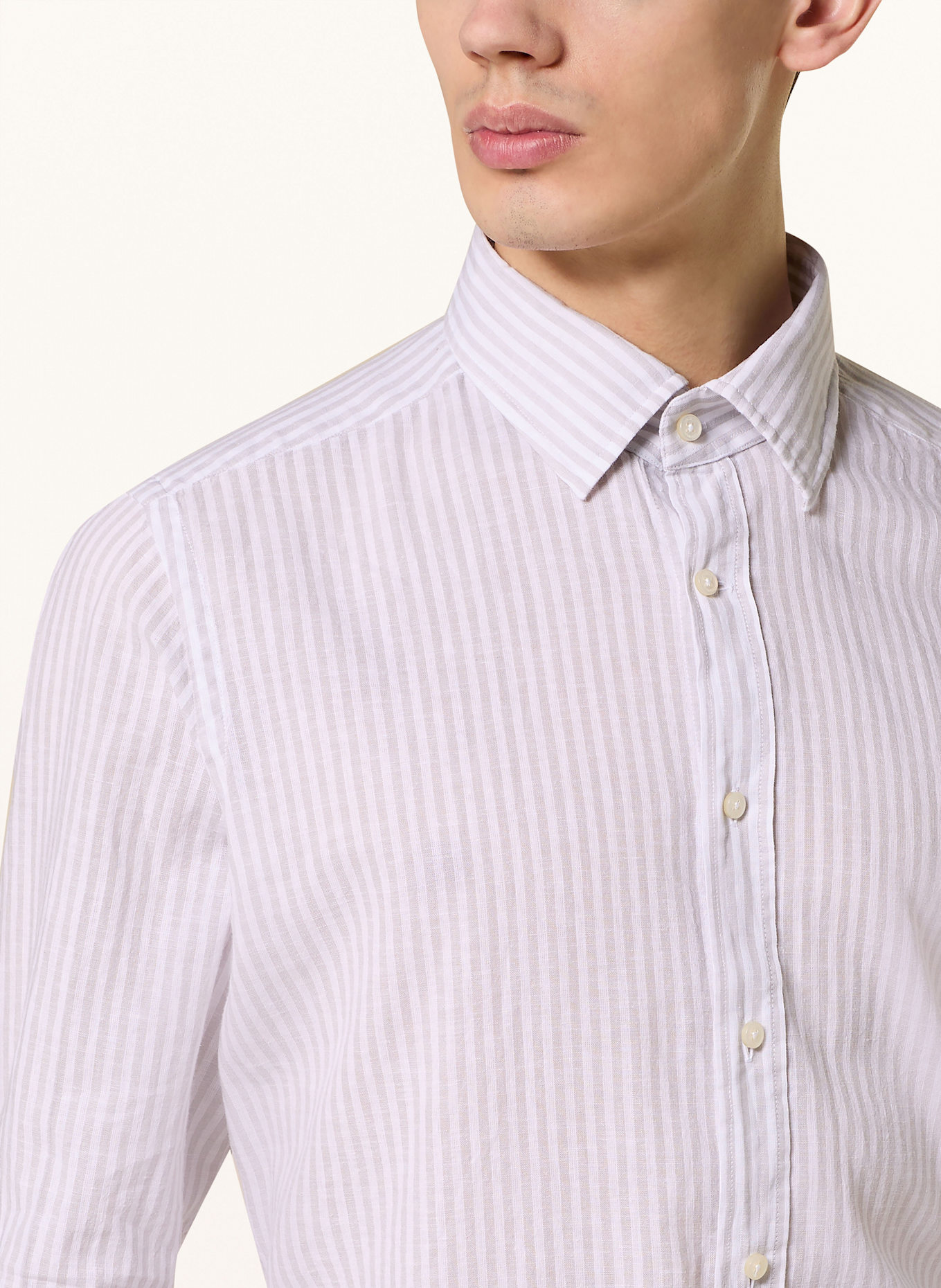 windsor. Shirt slim fit with linen: BEIGE/ WHITE