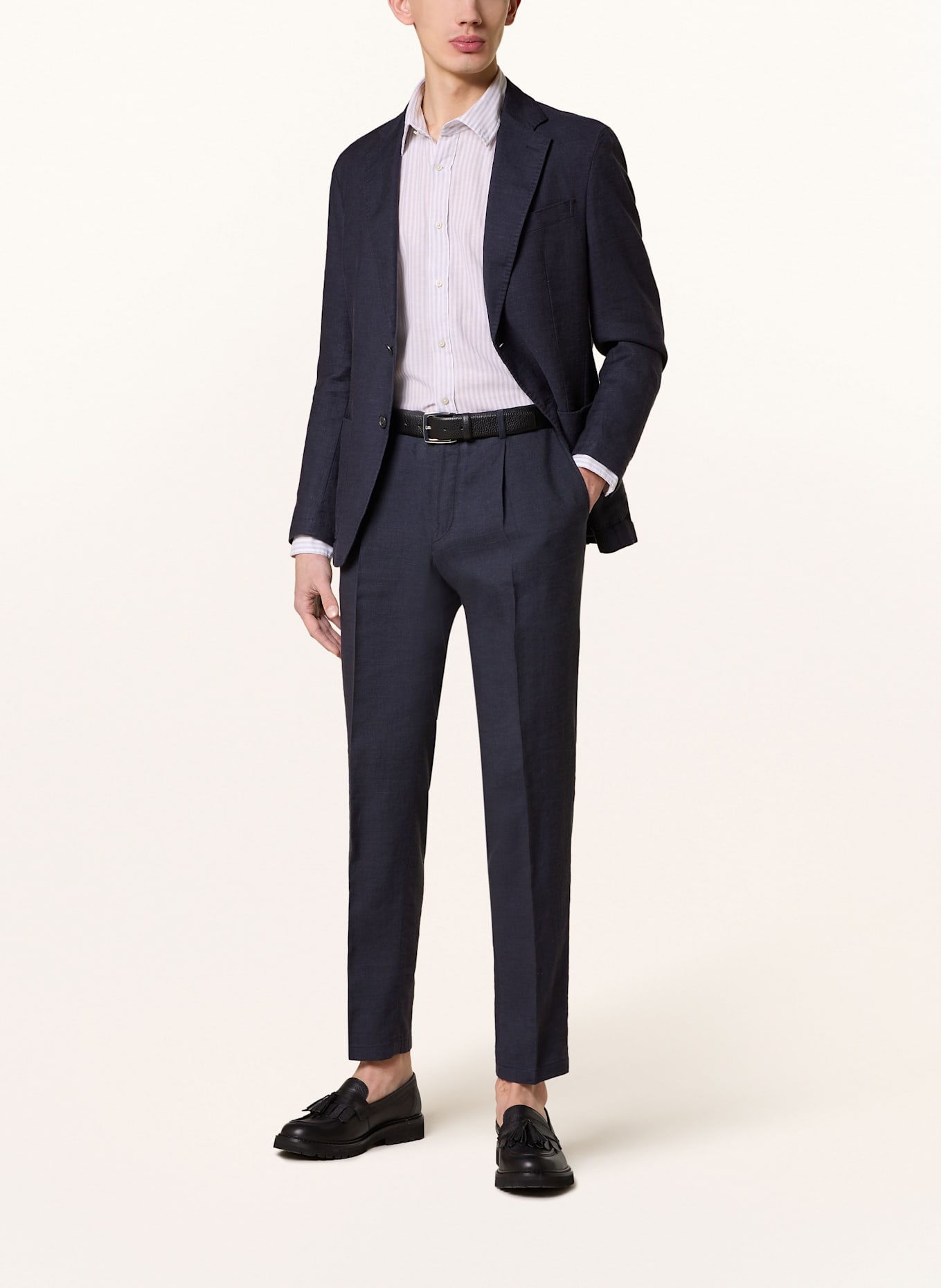 windsor. Shirt slim fit with linen: BEIGE/ WHITE