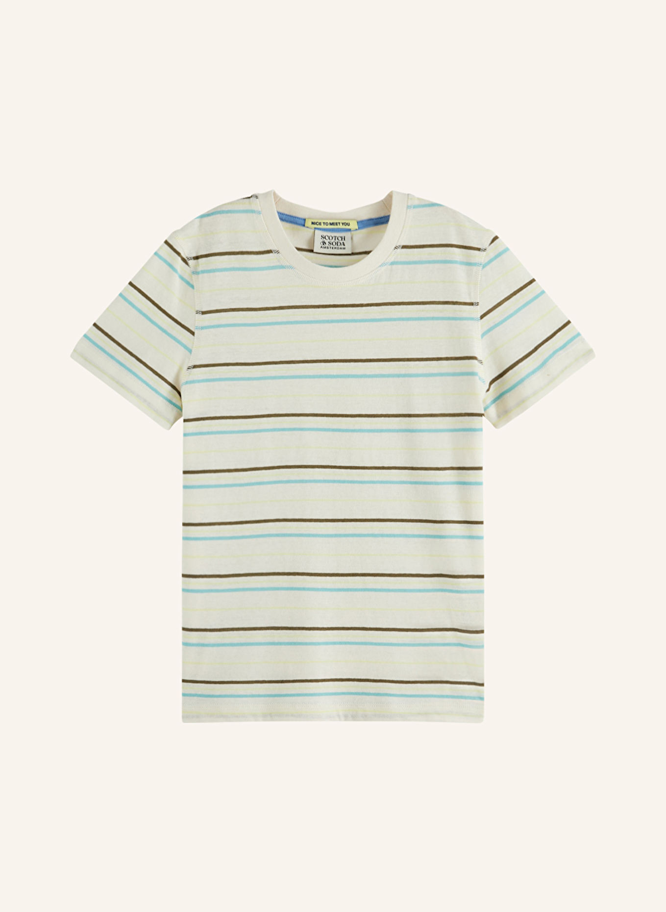 SCOTCH & SODA Tričko s příměsí lnu: KRÉMOVÁ / TMAVĚ MODRÁ