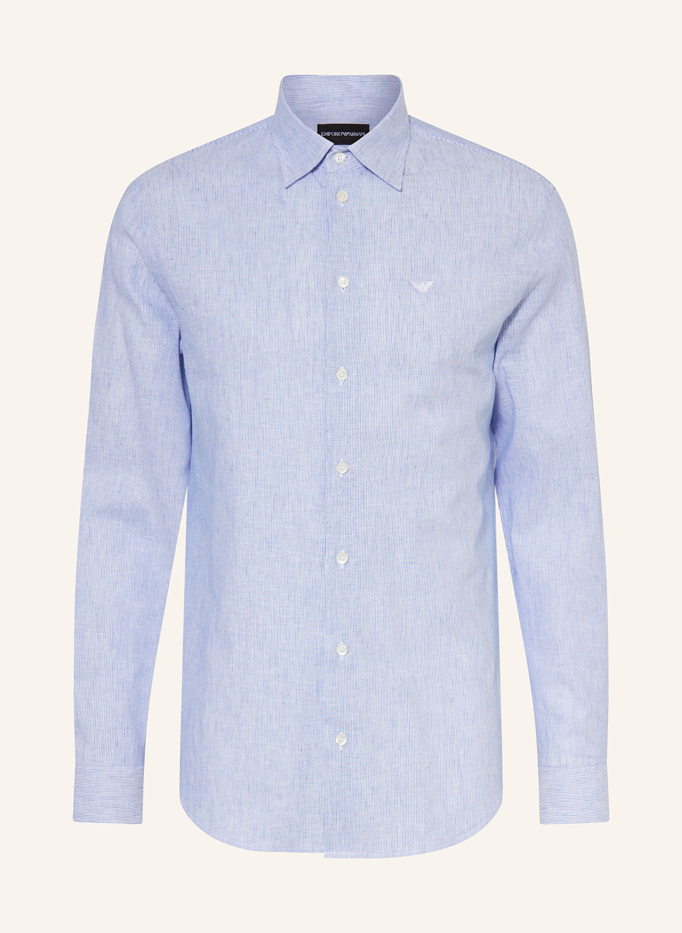 EMPORIO ARMANI Hemd Slim Fit mit Leinen: WEISS/ BLAU