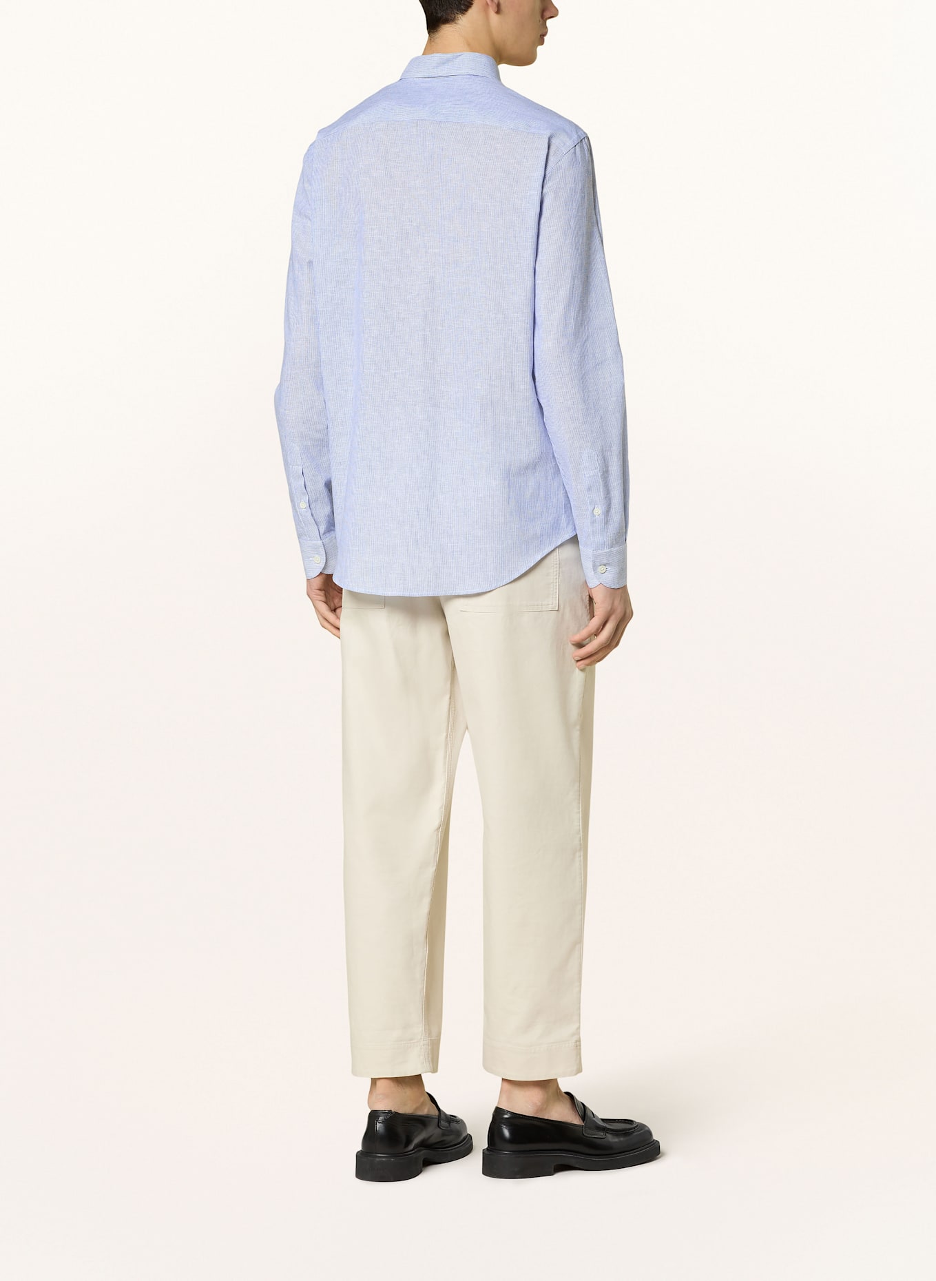 EMPORIO ARMANI Hemd Slim Fit mit Leinen: WEISS/ BLAU