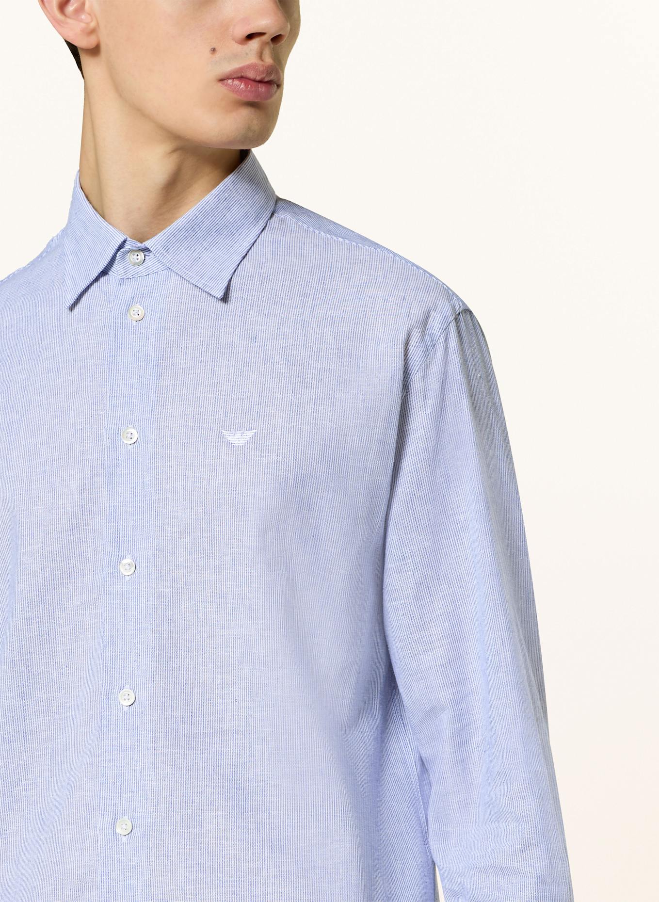 EMPORIO ARMANI Hemd Slim Fit mit Leinen: WEISS/ BLAU