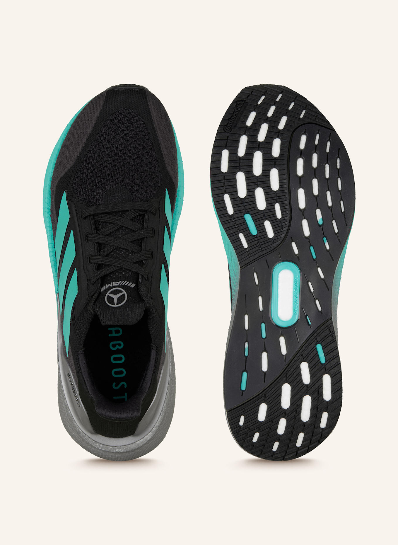 adidas Laufschuhe MERCEDES - AMG PETRONAS FORMULA ONE TEAM Ultraboost 5X: SCHWARZ/ TÜRKIS/ GRAU