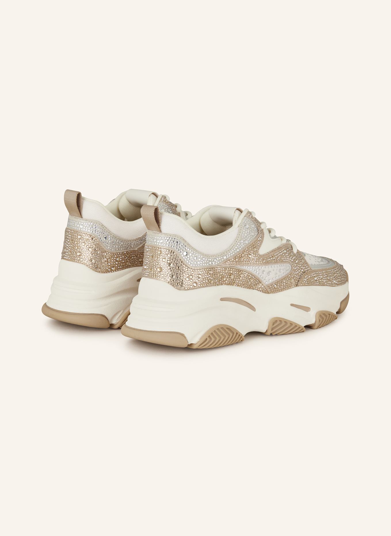 STEVE MADDEN PRIVY sneaker with decorative gems: SILVER/ GOLD/ CREAM