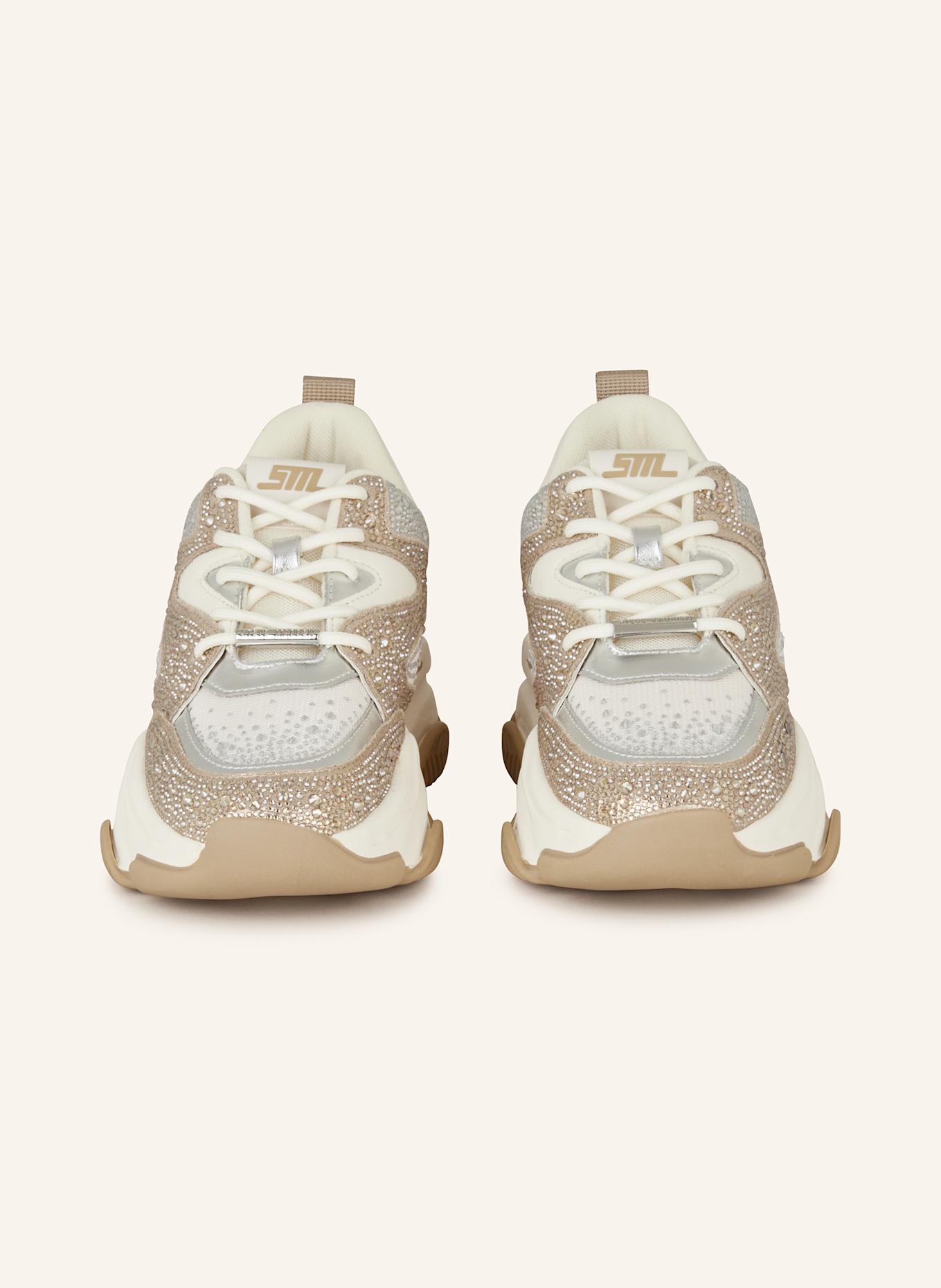 STEVE MADDEN PRIVY sneaker with decorative gems: SILVER/ GOLD/ CREAM