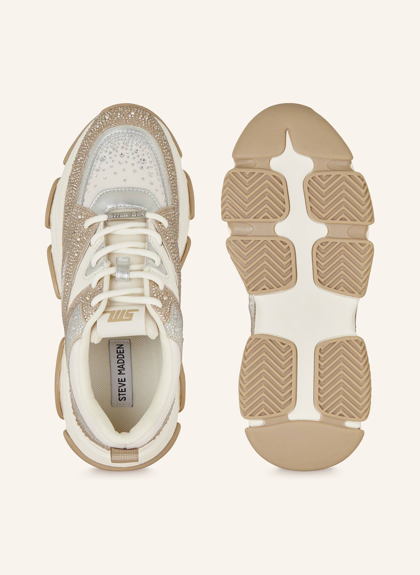 STEVE MADDEN PRIVY sneaker with decorative gems: SILVER/ GOLD/ CREAM