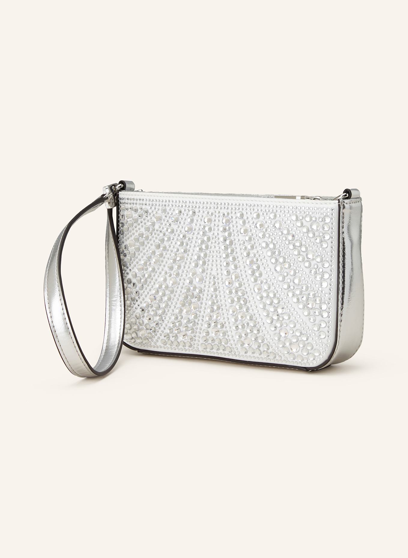 GUESS Handtasche BEAUVOIR MINI mit Schmucksteinen: SILBER/ WEISS