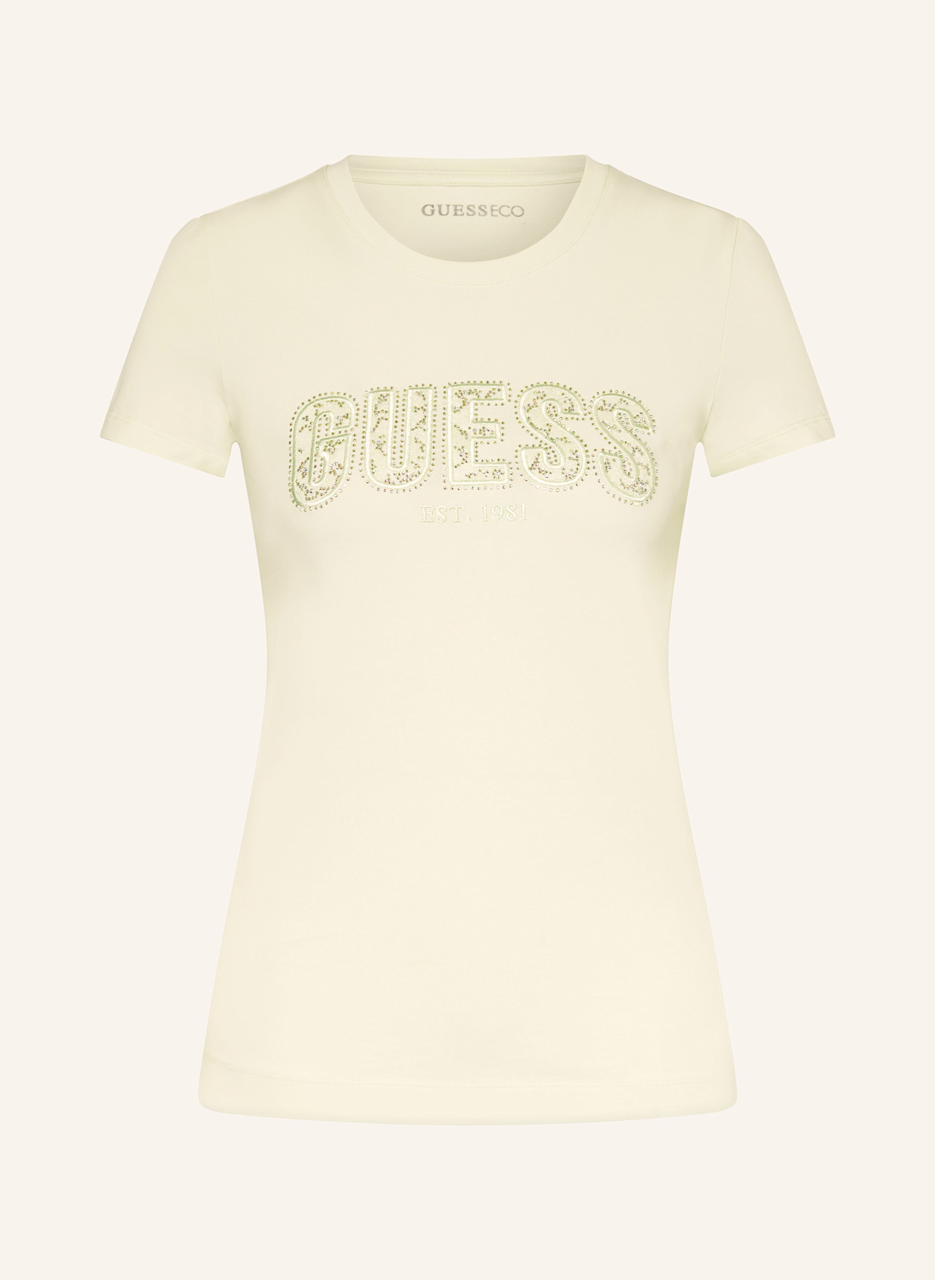 GUESS T-Shirt mit Schmucksteinen: HELLGELB