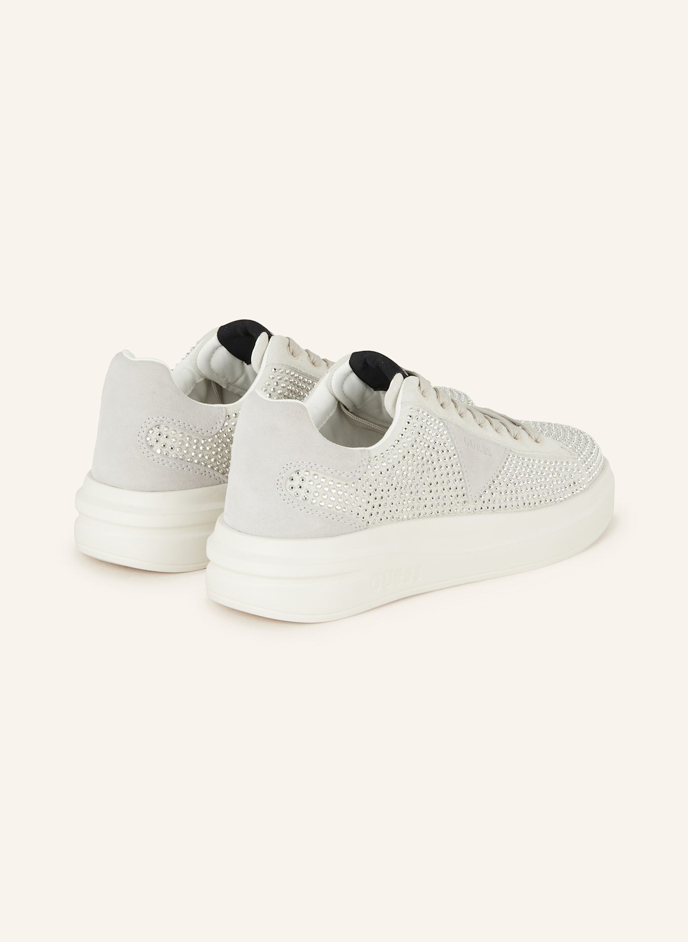 GUESS Sneaker ELBINA mit Schmucksteinen: WEISS/ HELLGRAU