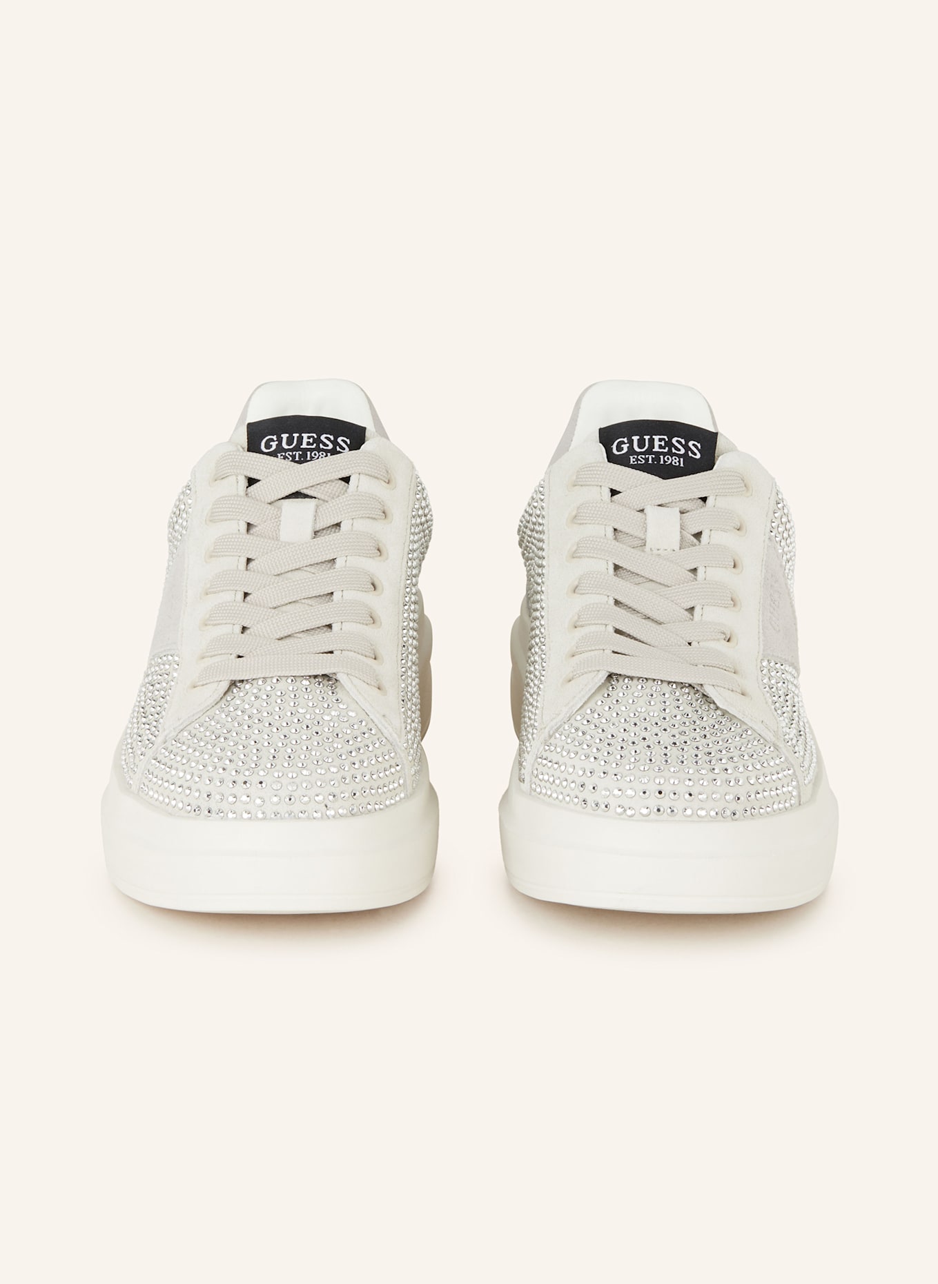 GUESS Sneaker ELBINA mit Schmucksteinen: WEISS/ HELLGRAU