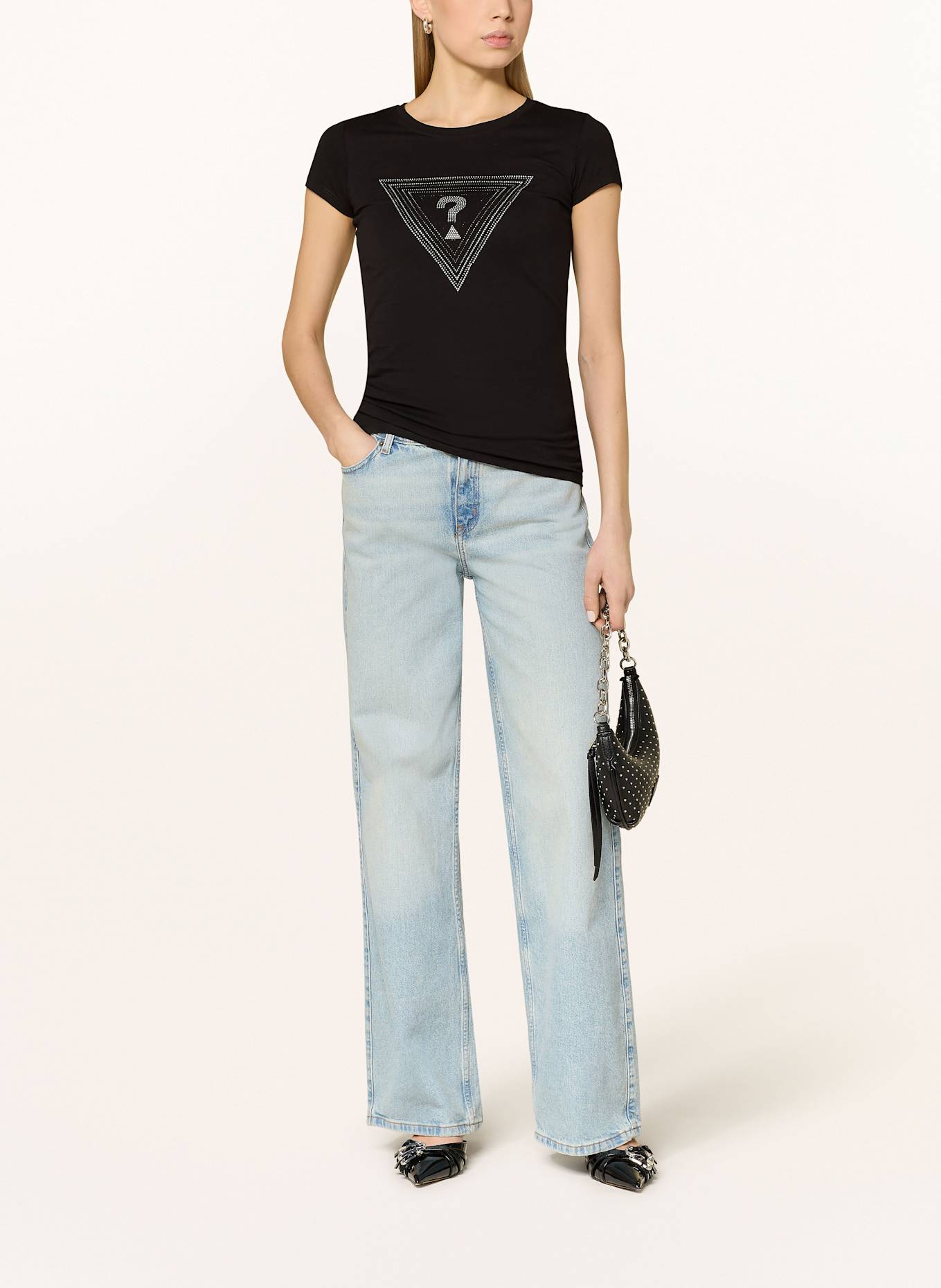 GUESS T-shirt with decorative gems: BLACK