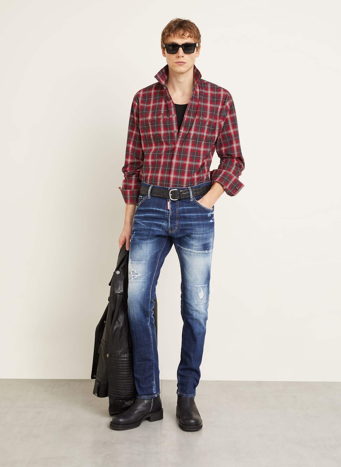 DSQUARED2 Hemd Slim Fit: DUNKELROT/ DUNKELGRAU/ WEISS