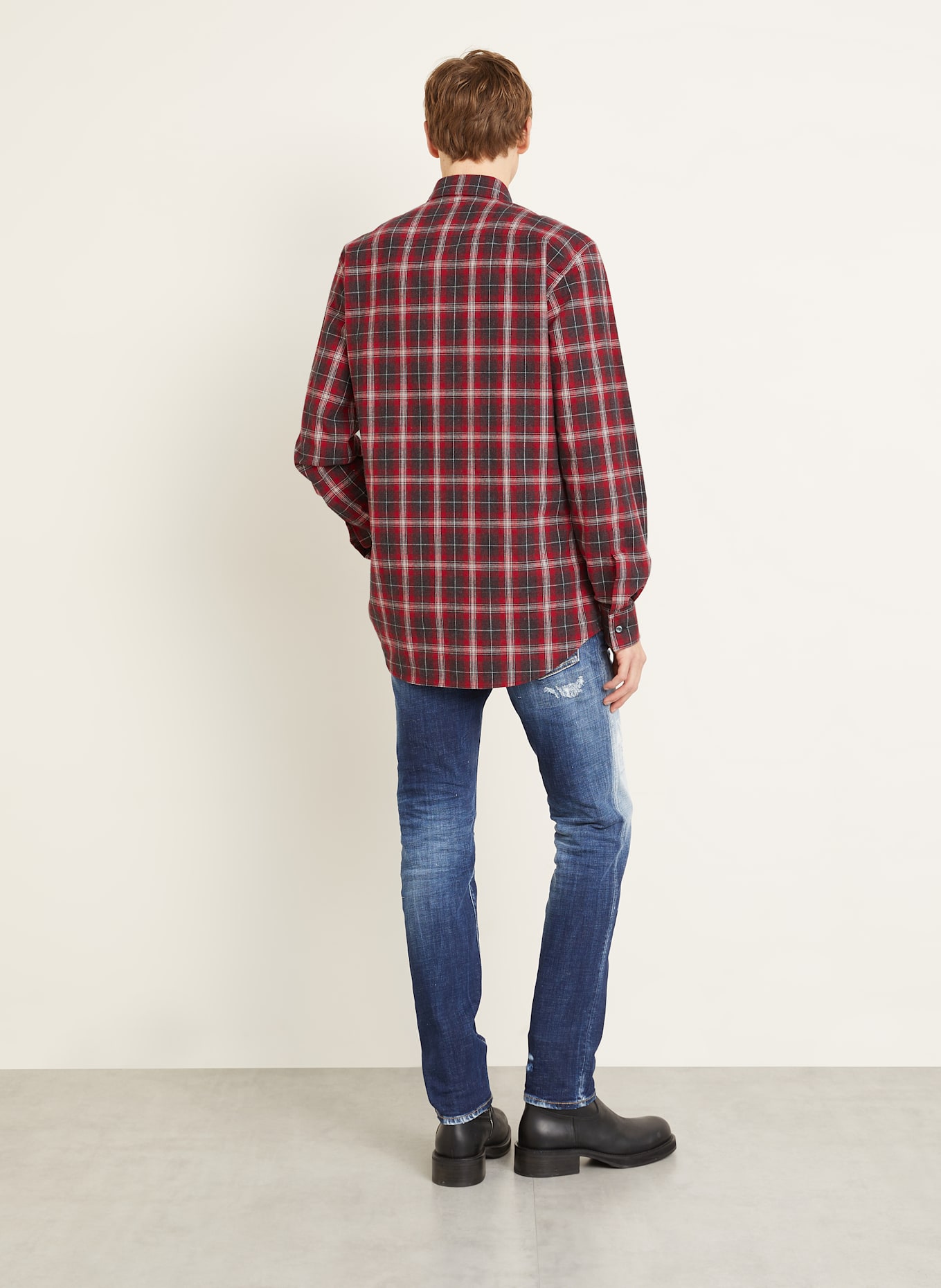 DSQUARED2 Hemd Slim Fit: DUNKELROT/ DUNKELGRAU/ WEISS