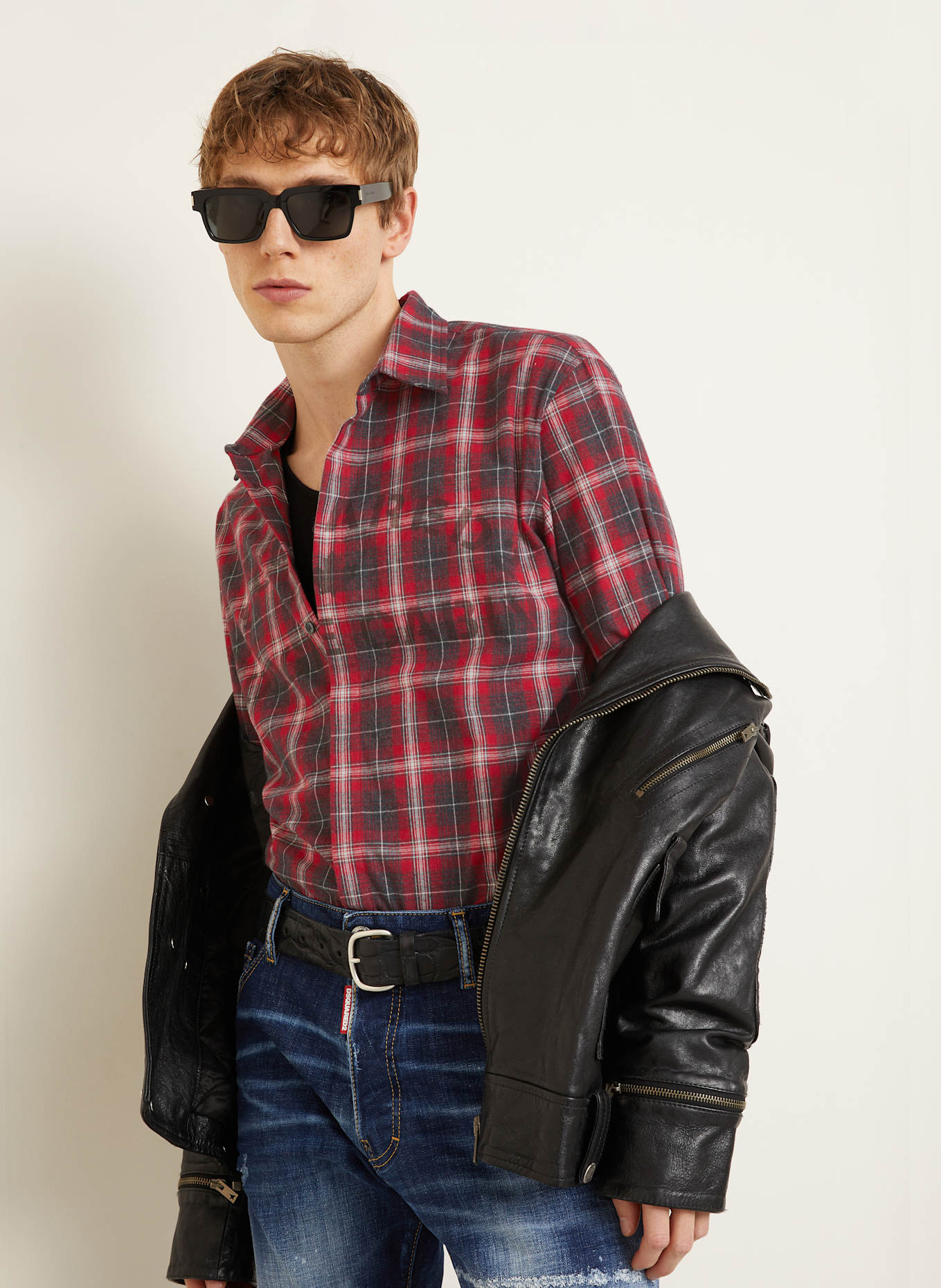 DSQUARED2 Hemd Slim Fit: DUNKELROT/ DUNKELGRAU/ WEISS