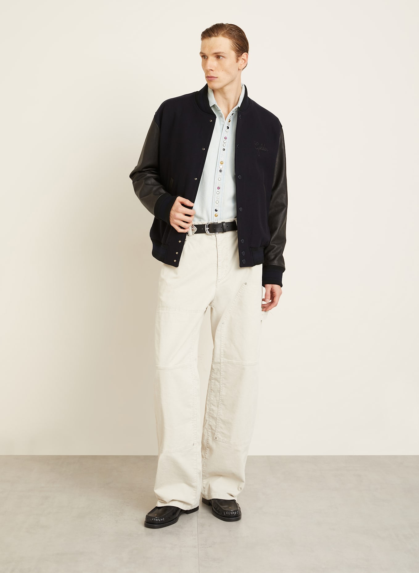 GOLDEN GOOSE College-Jacke im Materialmix: DUNKELBLAU